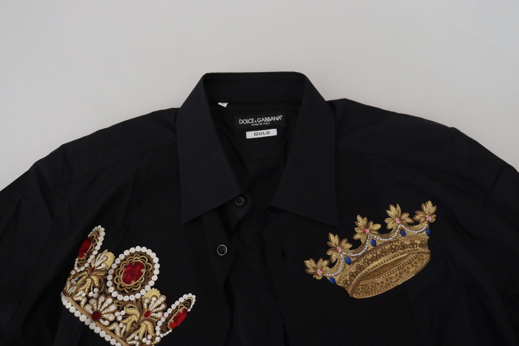 Dolce & Gabbana Black Gold Crown Slim Fit Dress Formal Shirt | Regal Royce