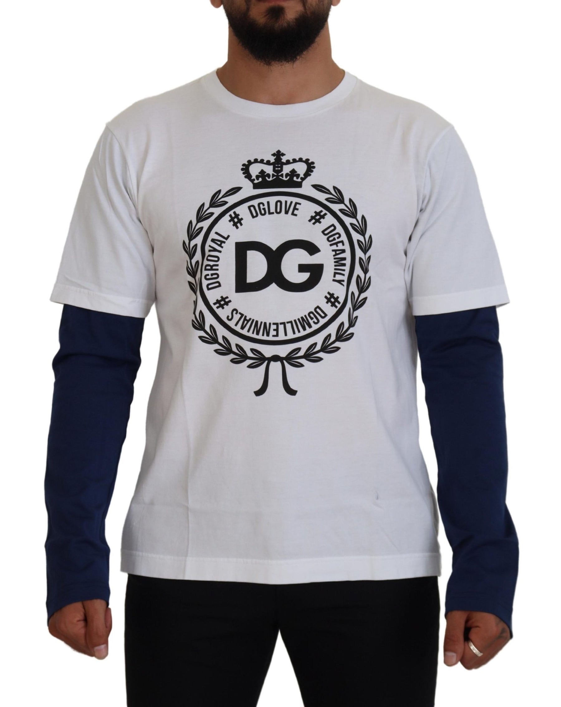 Dolce & Gabbana White Blue DG Crown Pullover Sweater | Regal Royce