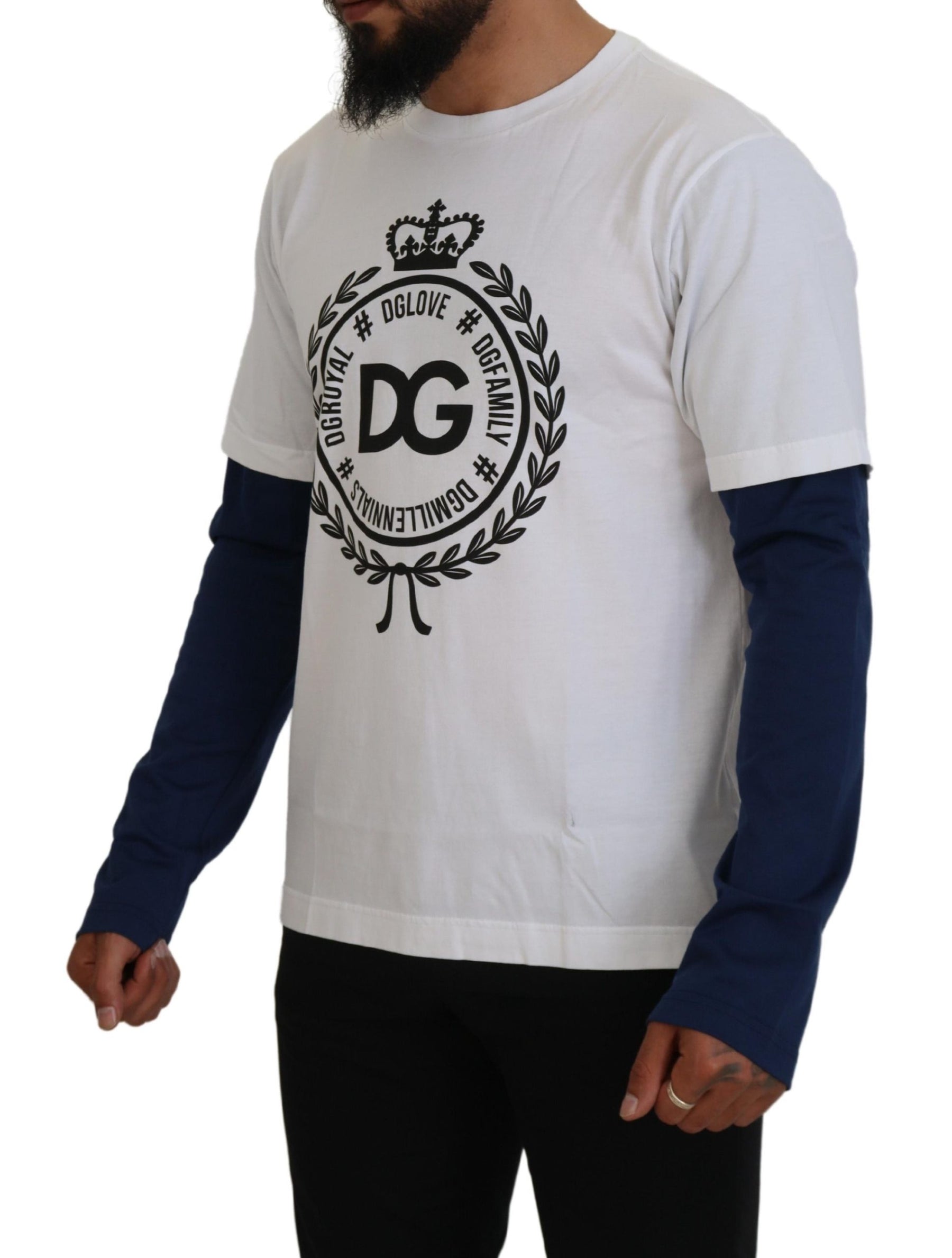 Dolce & Gabbana White Blue DG Crown Pullover Sweater | Regal Royce
