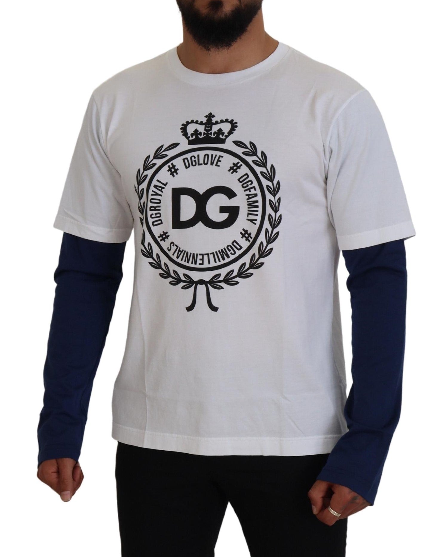 Dolce & Gabbana White Blue DG Crown Pullover Sweater | Regal Royce
