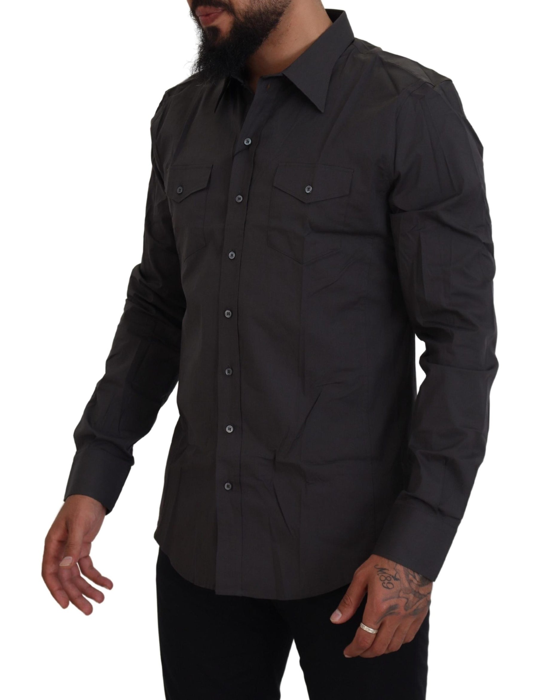 Dolce & Gabbana Gray SICILIA Slim Fit Stretch Dress Shirt | Regal Royce