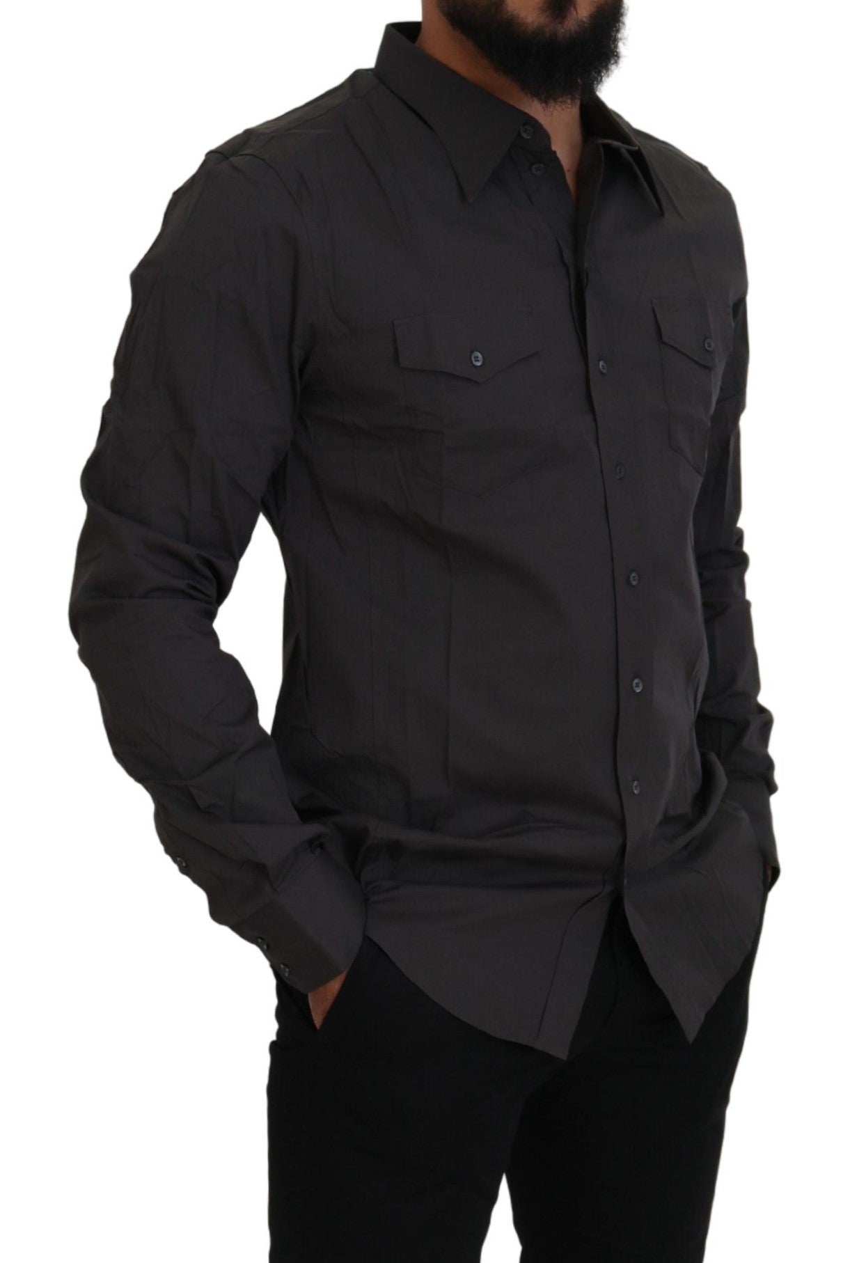 Dolce & Gabbana Gray SICILIA Slim Fit Stretch Dress Shirt | Regal Royce