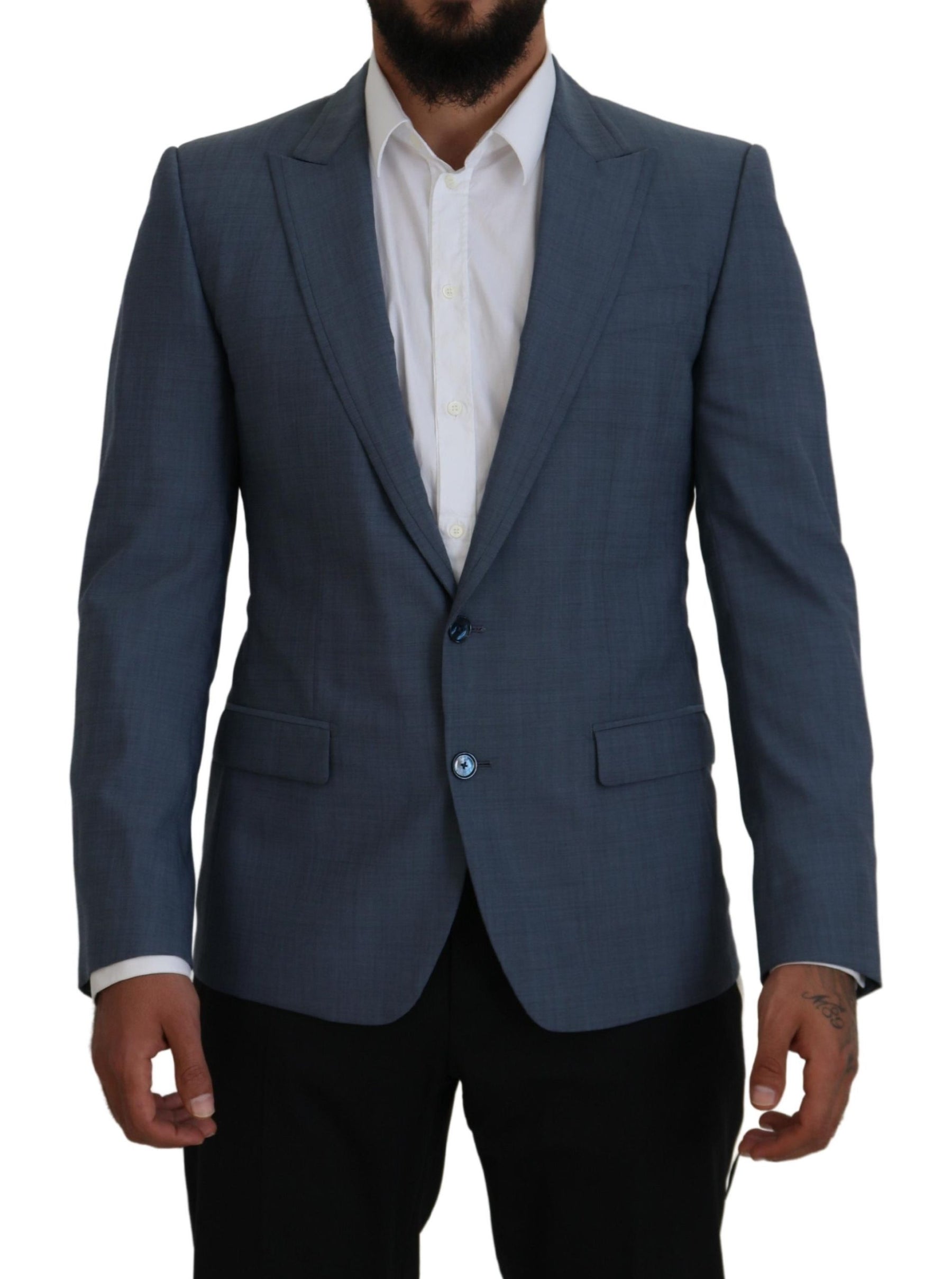 Dolce & Gabbana Blue Wool Stretch Slim Fit Jacket Blazer | Regal Royce
