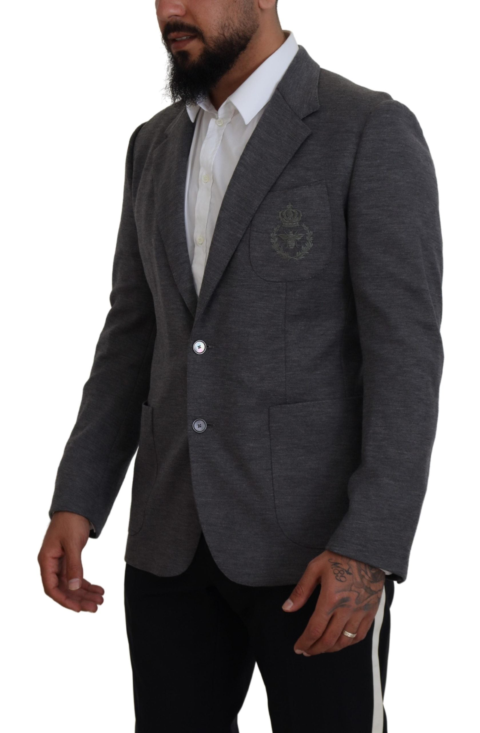 Dolce & Gabbana Gray Wool Stretch Slim Fit Jacket Blazer | Regal Royce