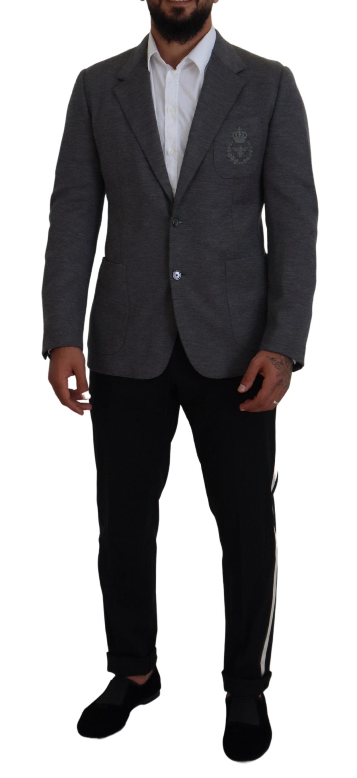 Dolce & Gabbana Gray Wool Stretch Slim Fit Jacket Blazer | Regal Royce