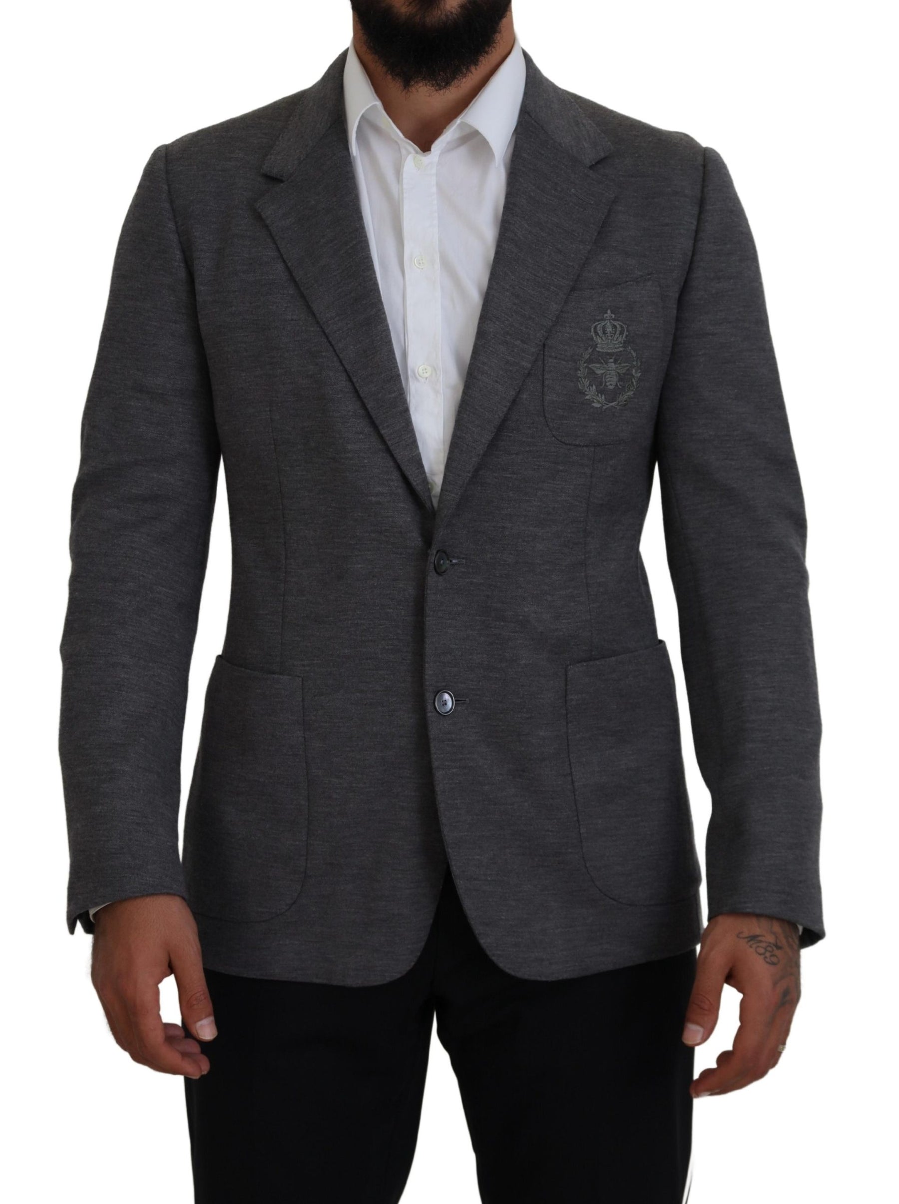 Dolce & Gabbana Gray Wool Stretch Slim Fit Jacket Blazer | Regal Royce