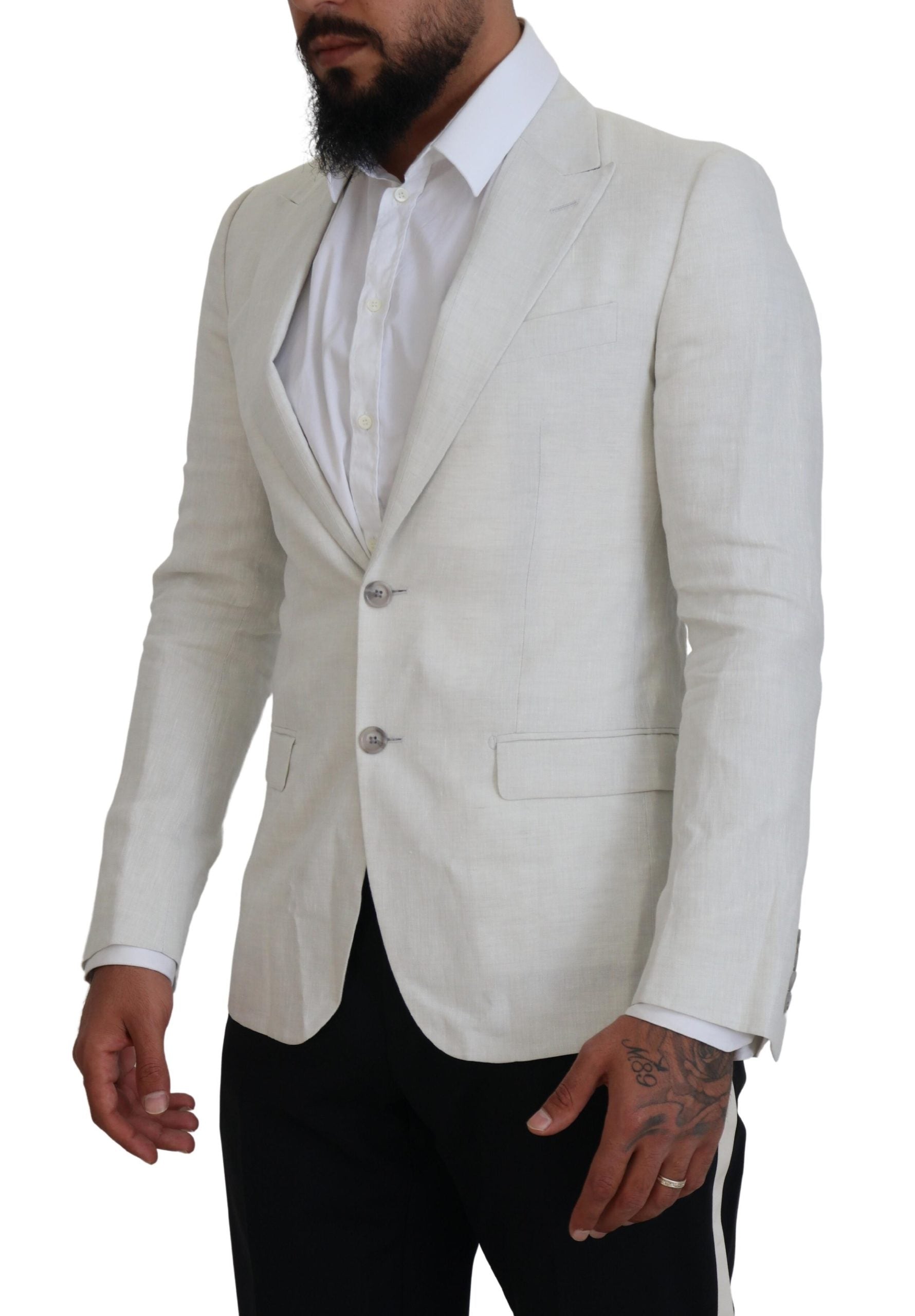 Dolce & Gabbana White Linen Slim Fit Jacket Blazer | Regal Royce