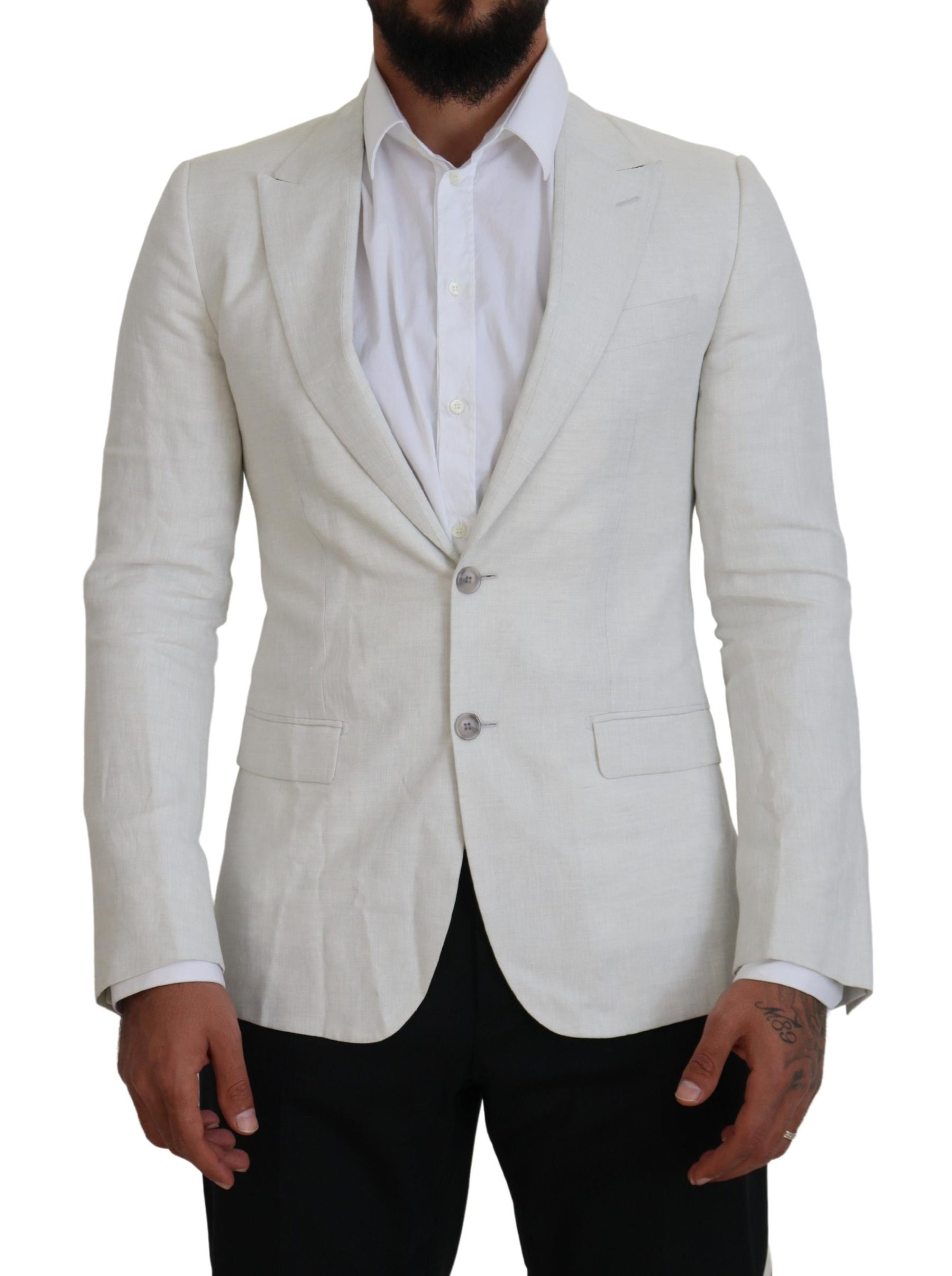 Dolce & Gabbana White Linen Slim Fit Jacket Blazer | Regal Royce