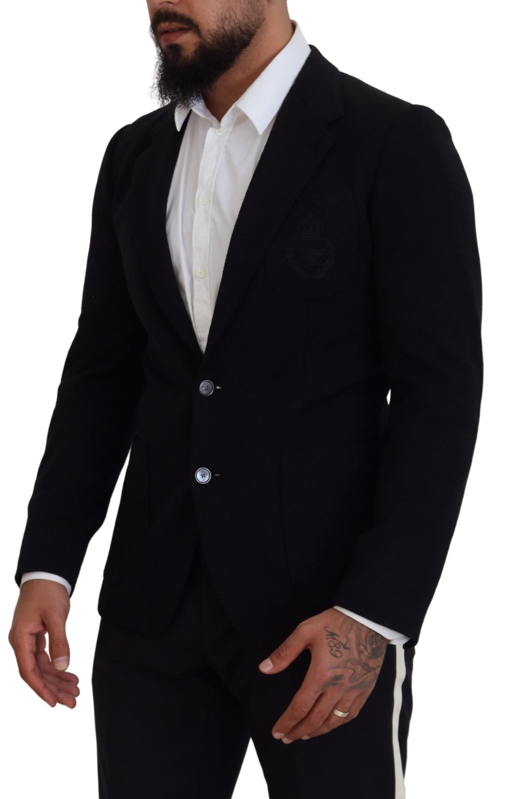 Dolce & Gabbana Black Wool Crown Slim Fit Jacket Blazer | Regal Royce