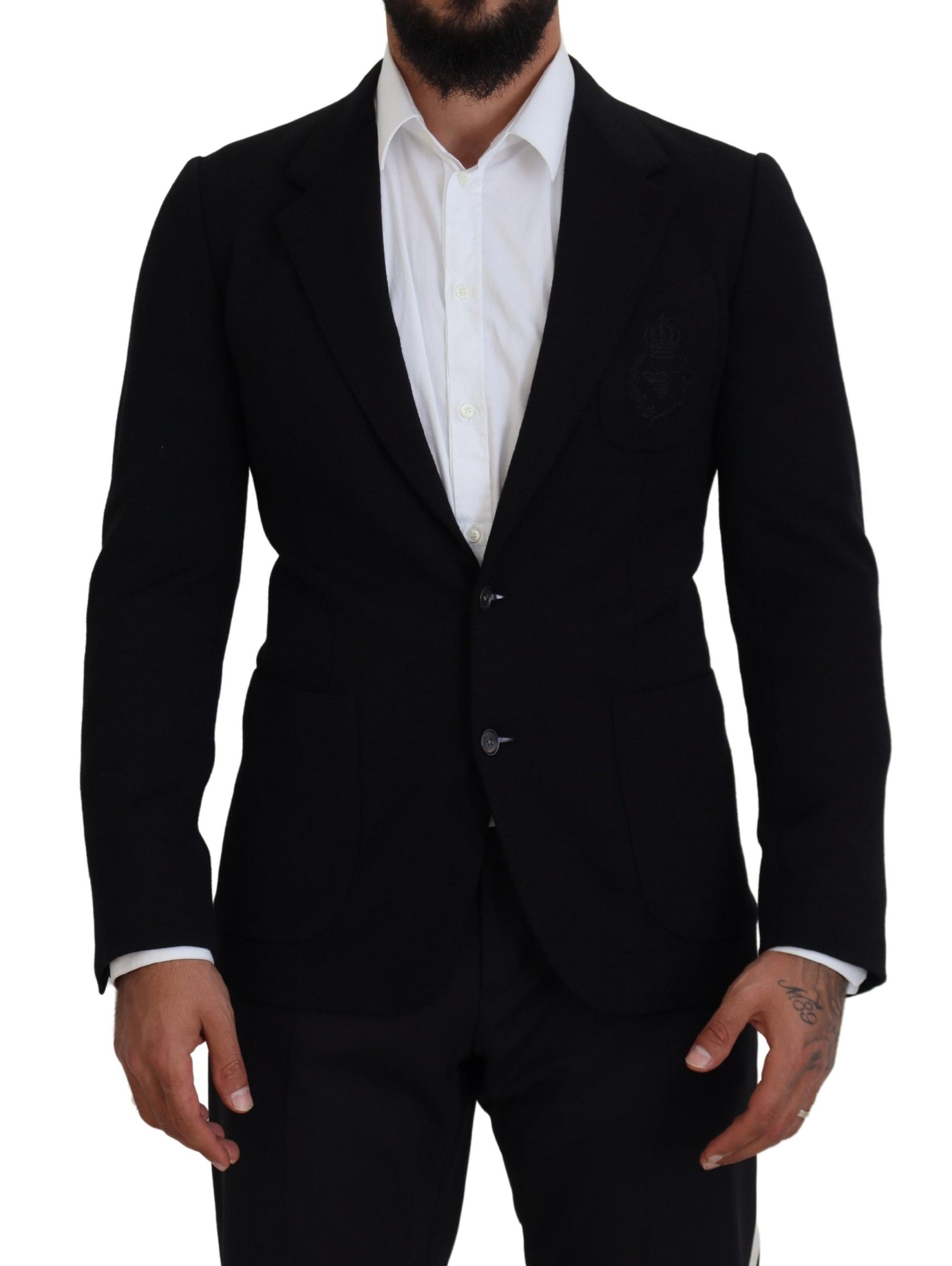 Dolce & Gabbana Black Wool Crown Slim Fit Jacket Blazer | Regal Royce