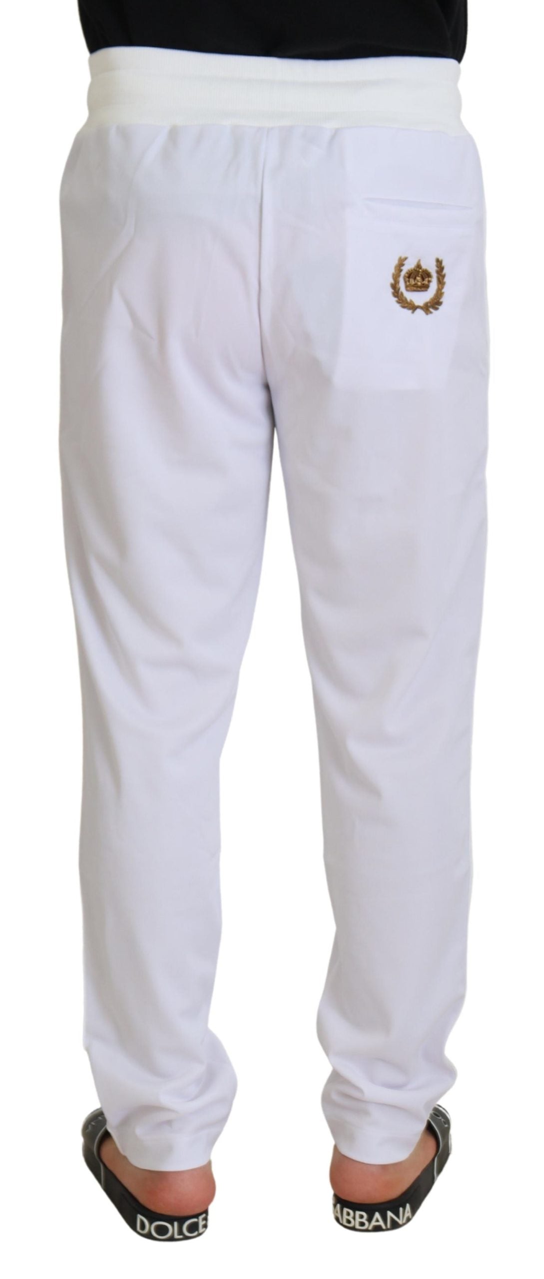 Dolce & Gabbana White Polyester Crown Logo Jogger Pants | Regal Royce