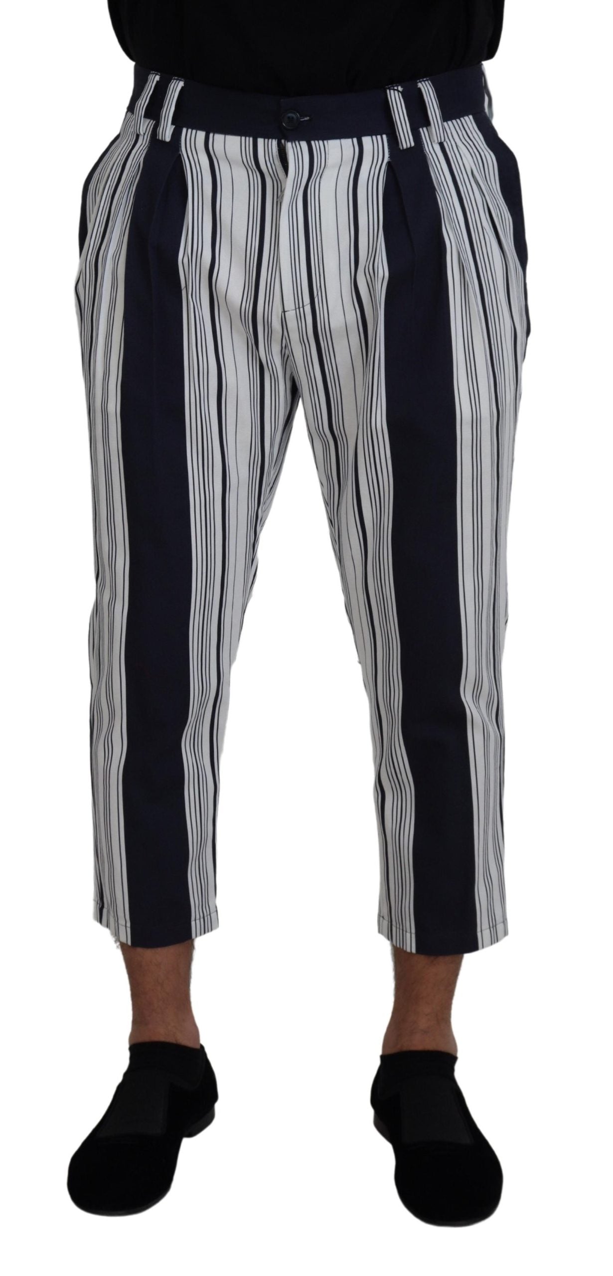 Dolce & Gabbana White Cotton Striped Cropped Pants | Regal Royce