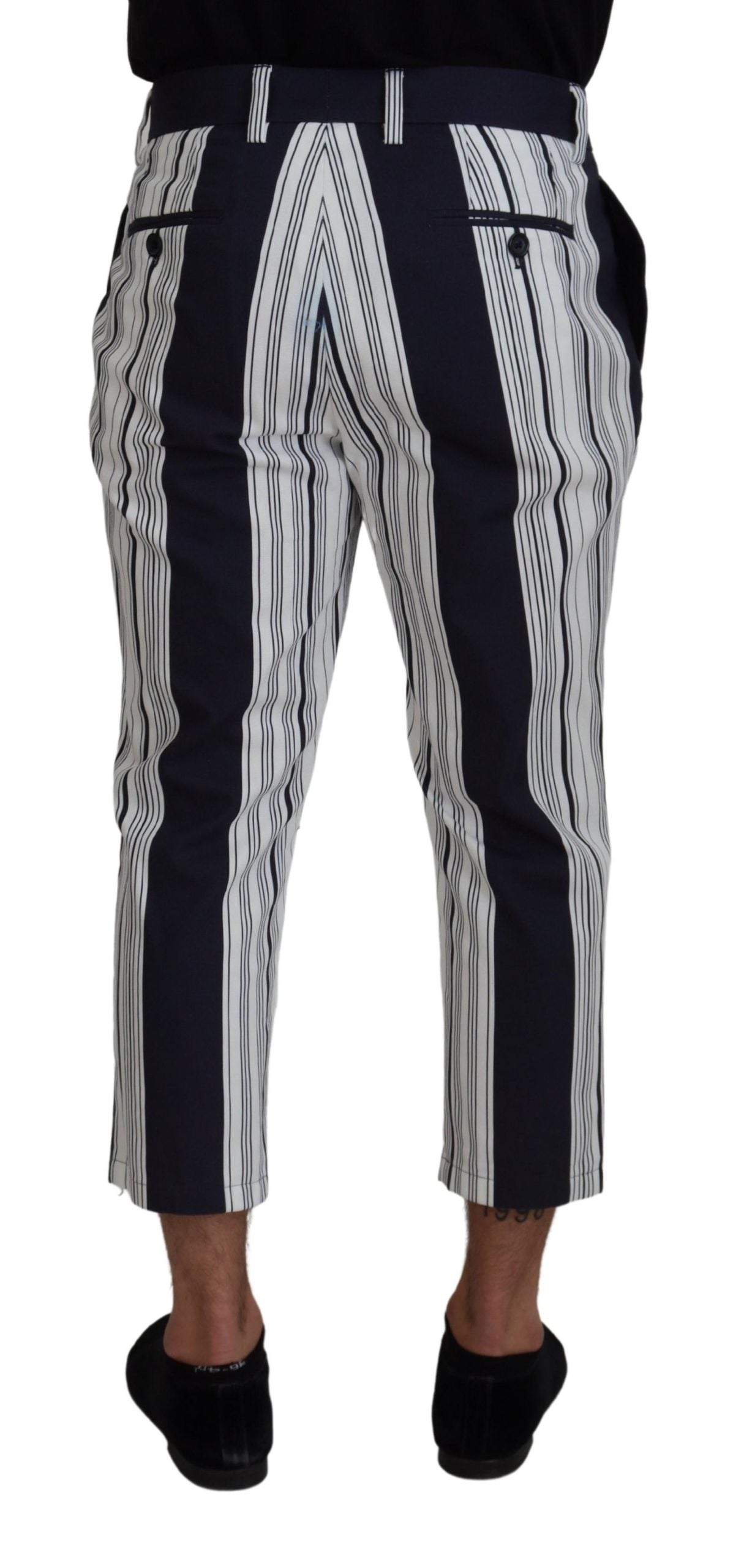 Dolce & Gabbana White Cotton Striped Cropped Pants | Regal Royce