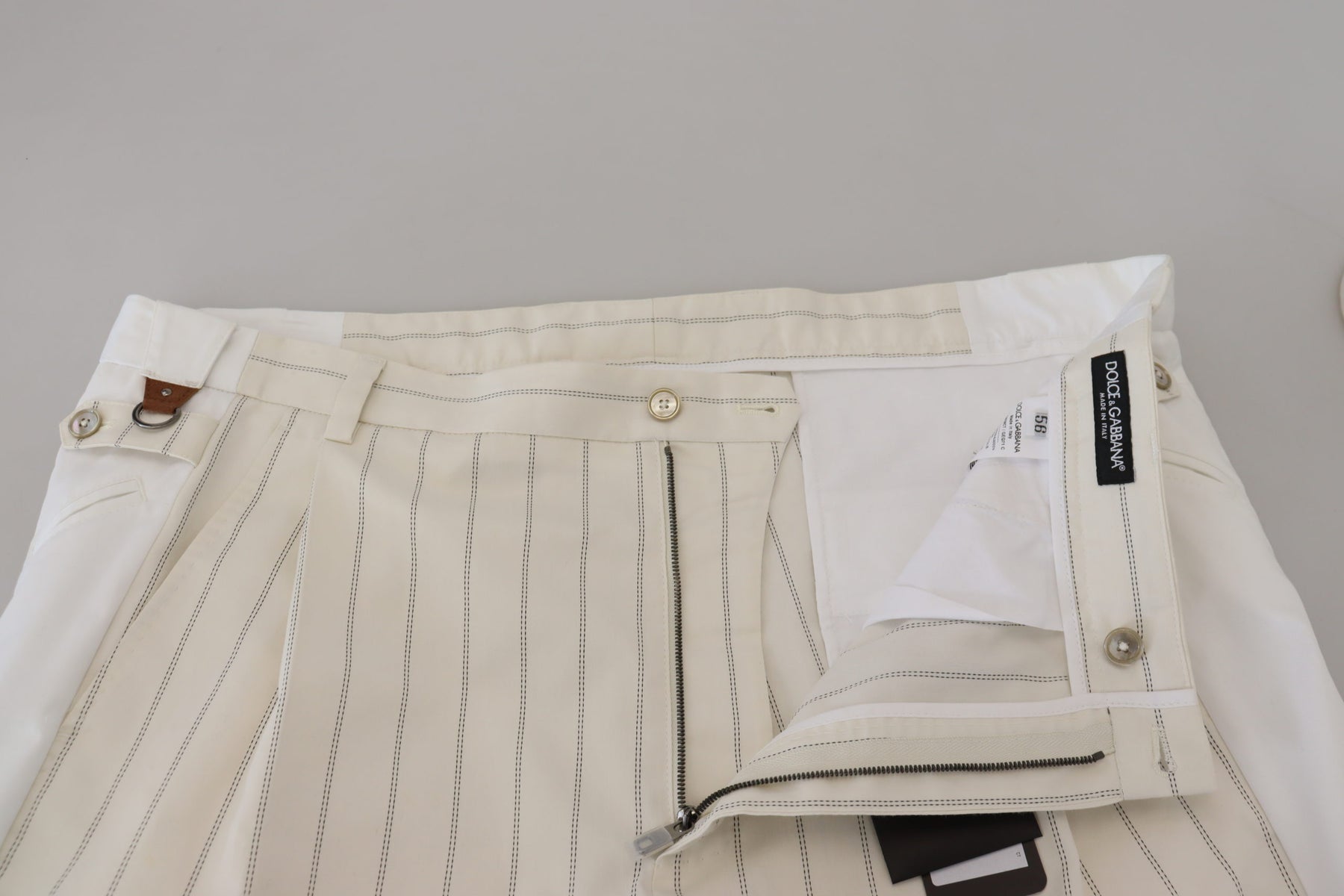 Dolce & Gabbana White Cotton Striped Formal Pants | Regal Royce