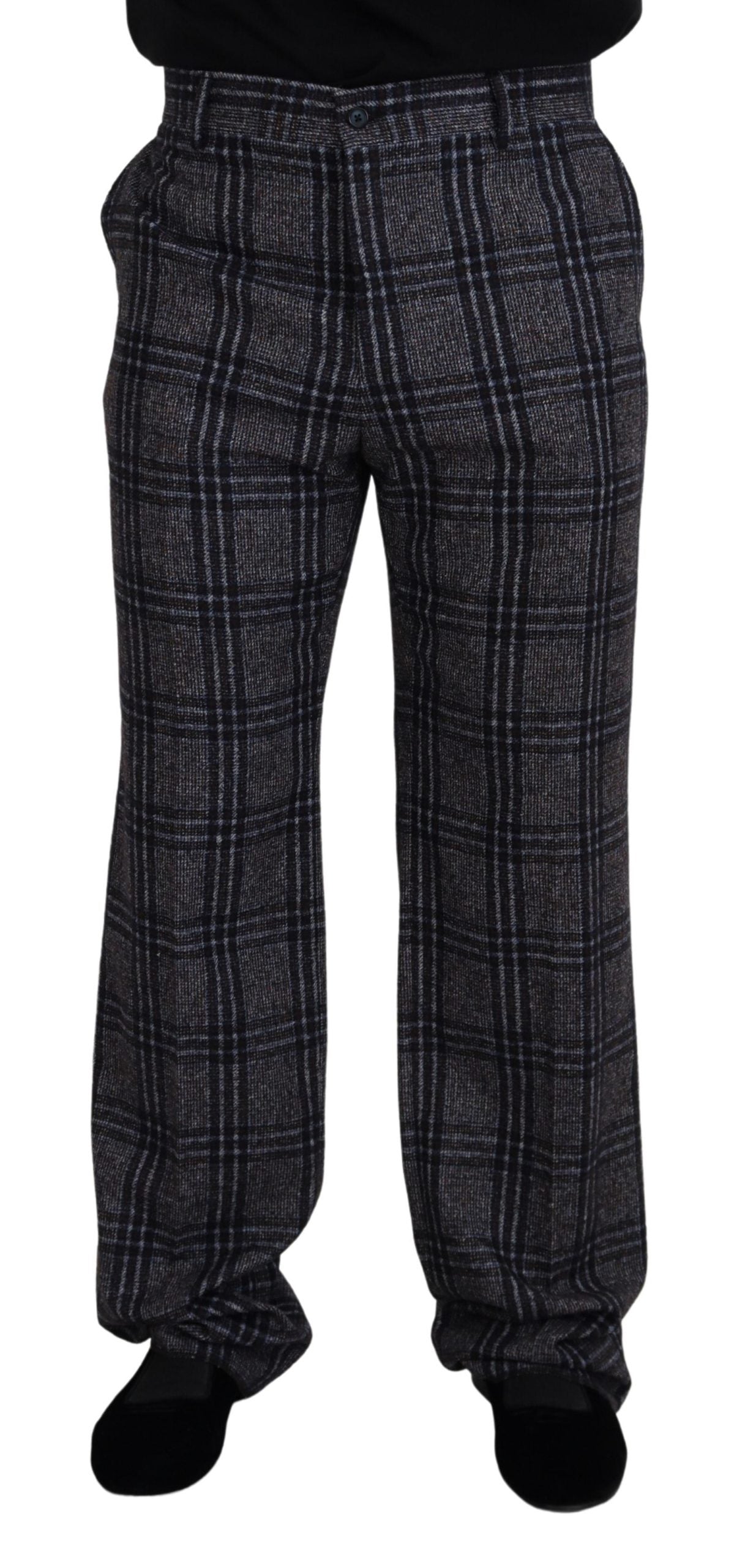Dolce & Gabbana Gray Checkered Mid Waist Men Pants | Regal Royce