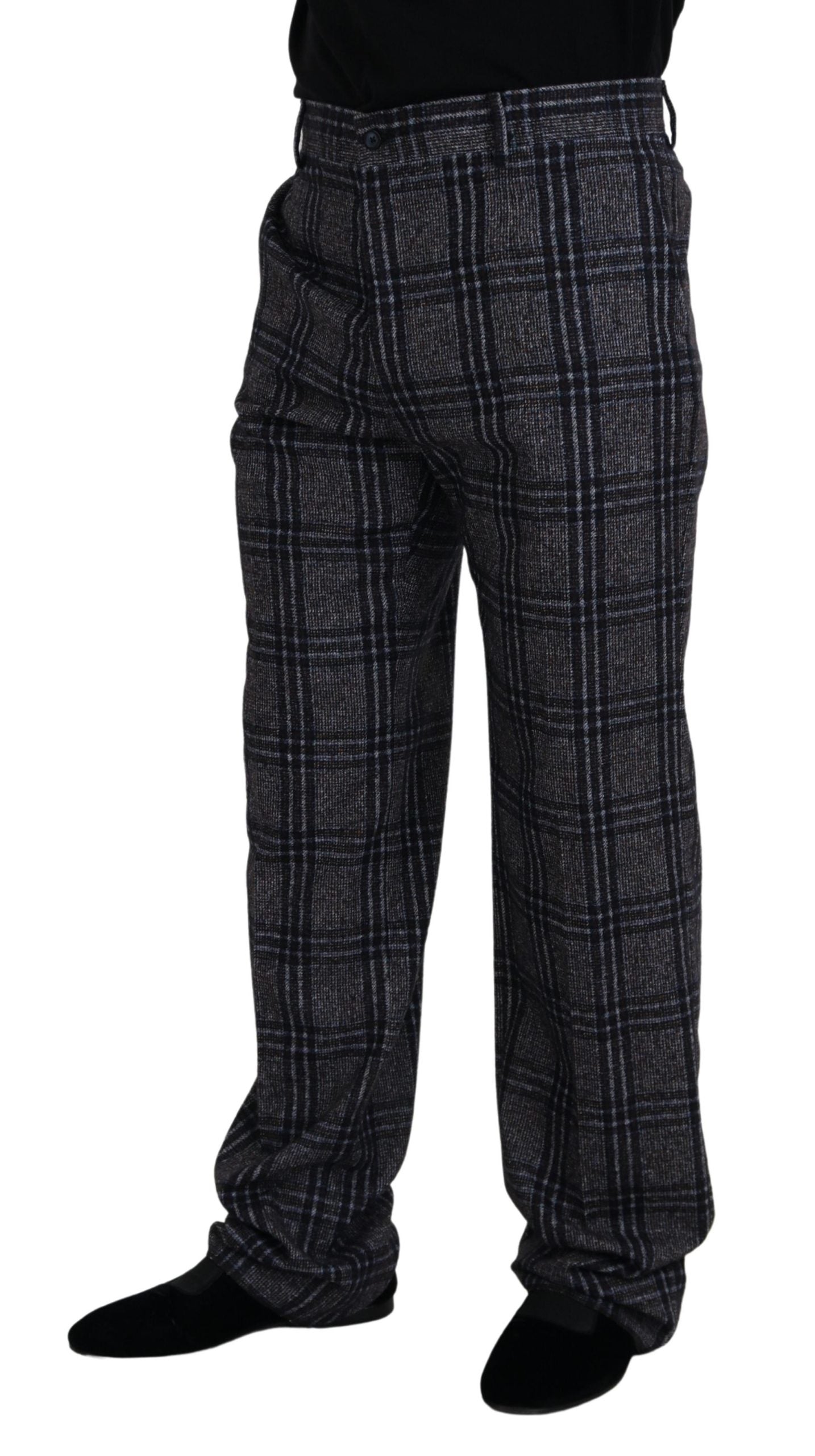 Dolce & Gabbana Gray Checkered Mid Waist Men Pants | Regal Royce