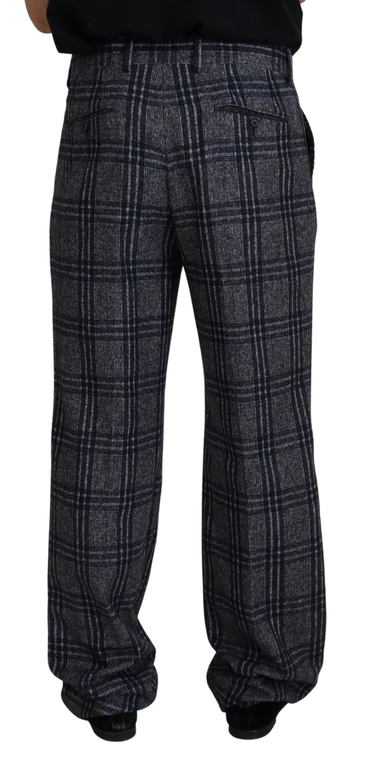 Dolce & Gabbana Gray Checkered Mid Waist Men Pants | Regal Royce