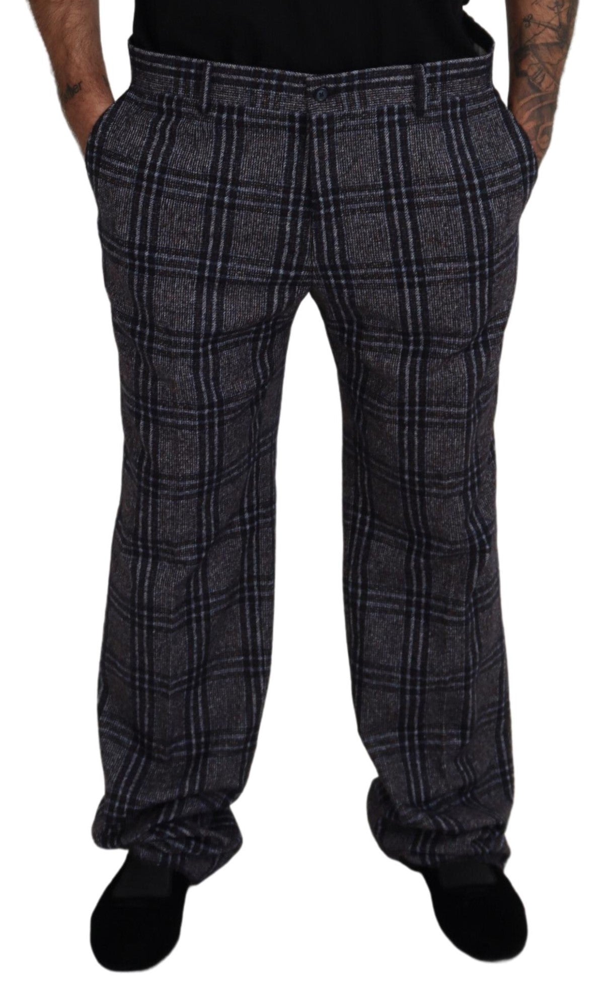 Dolce & Gabbana Gray Checkered Mid Waist Men Pants | Regal Royce