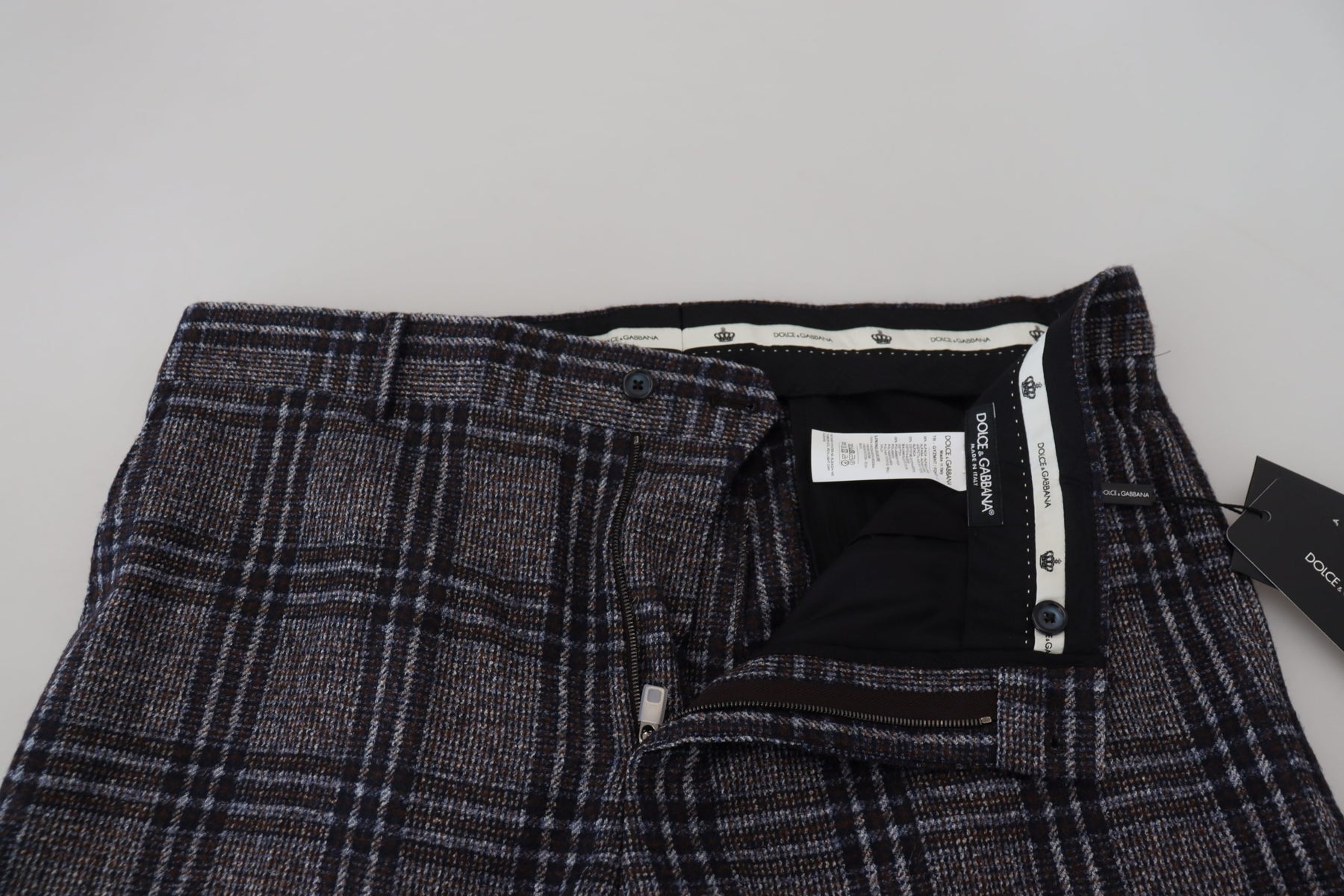 Dolce & Gabbana Gray Checkered Mid Waist Men Pants | Regal Royce