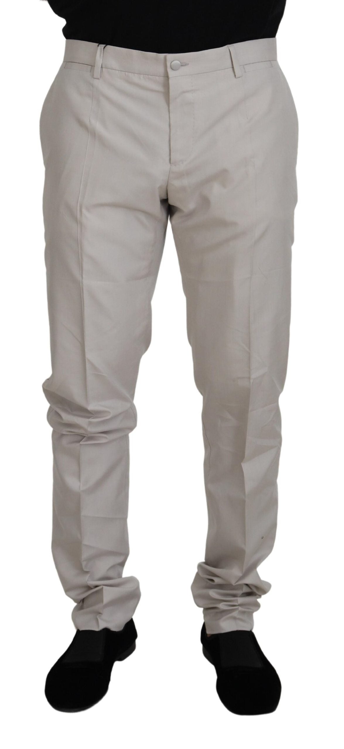 Dolce & Gabbana Off White Silk Mid Waist Chino Pants | Regal Royce