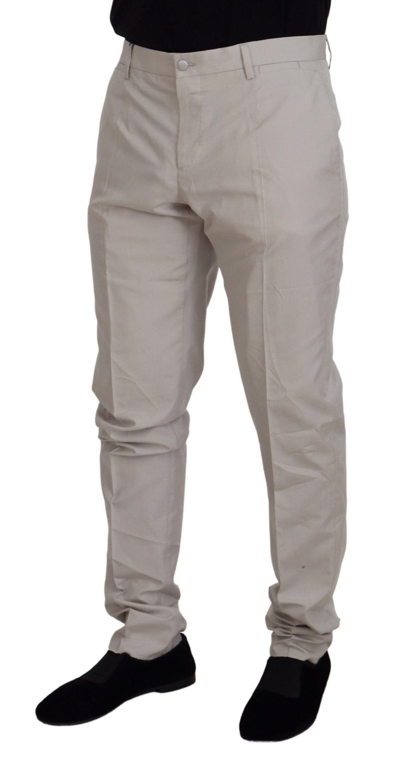 Dolce & Gabbana Off White Silk Mid Waist Chino Pants | Regal Royce