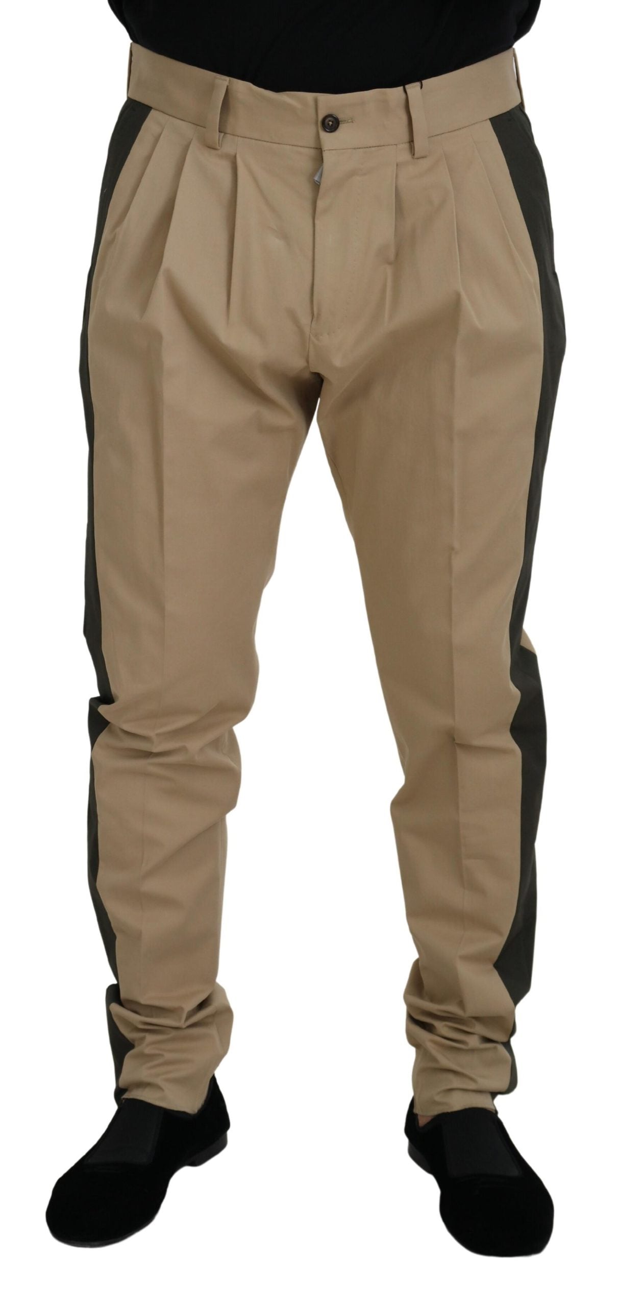 Dolce & Gabbana Brown Black Cotton Chino Men Pants | Regal Royce