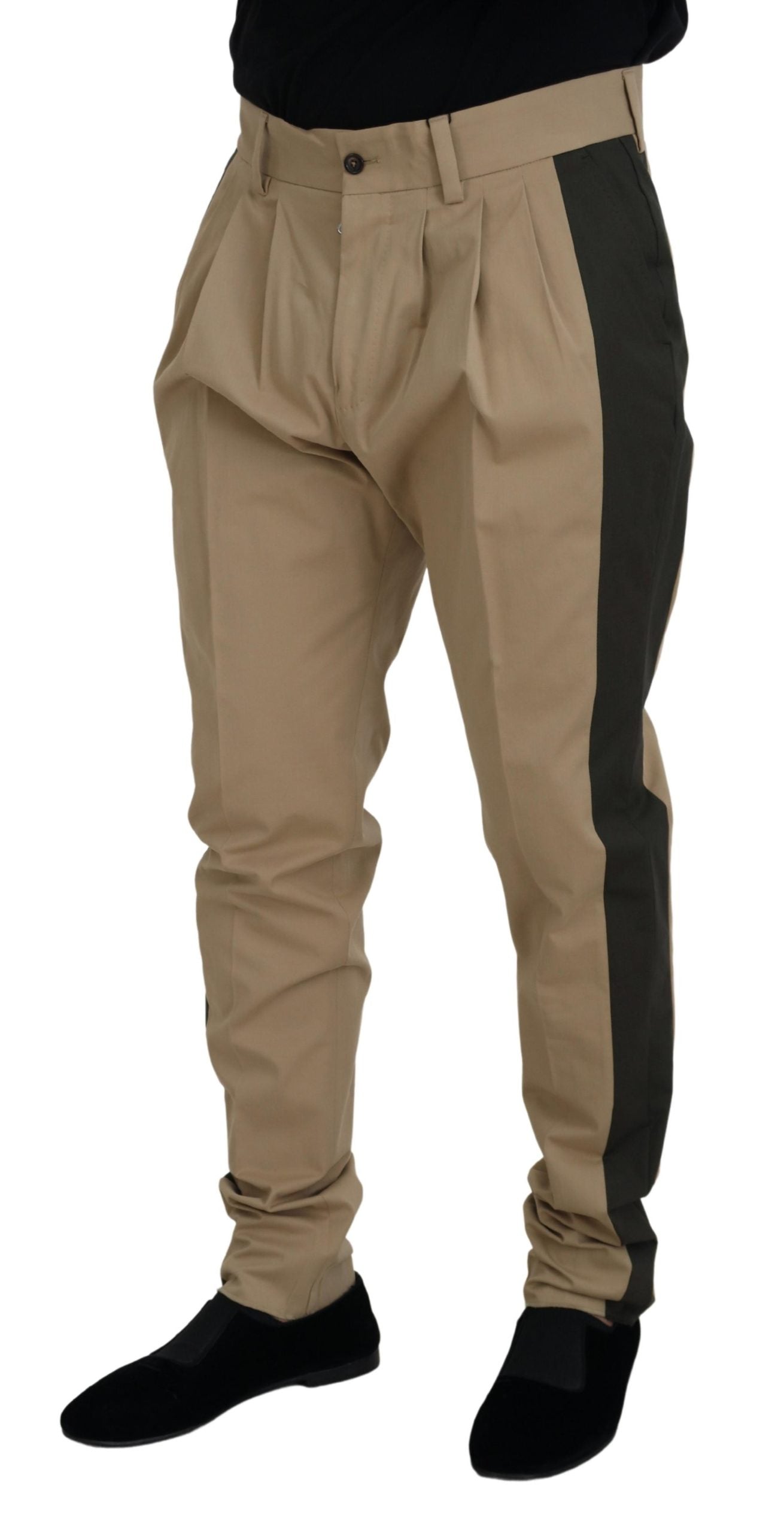 Dolce & Gabbana Brown Black Cotton Chino Men Pants | Regal Royce