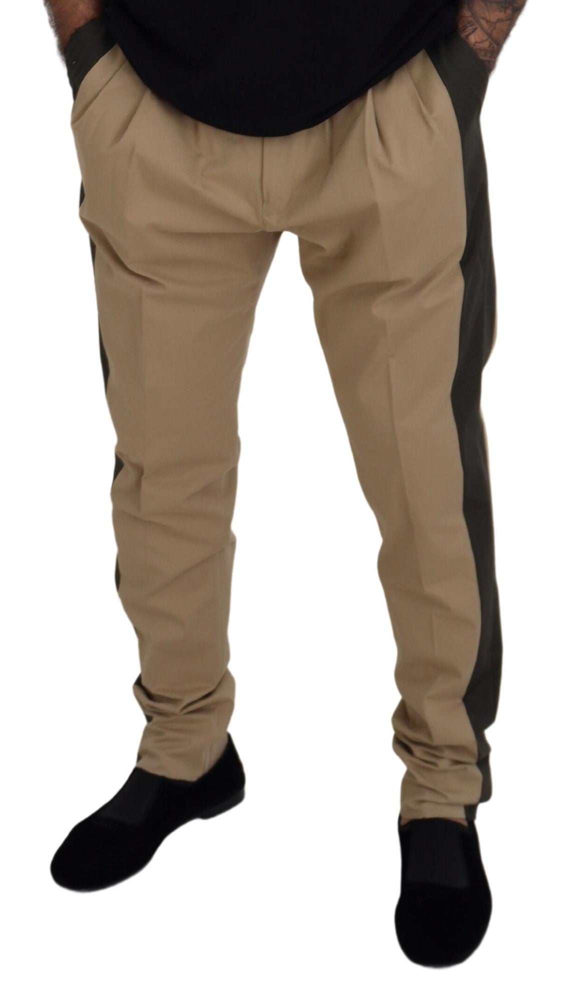 Dolce & Gabbana Brown Black Cotton Chino Men Pants | Regal Royce