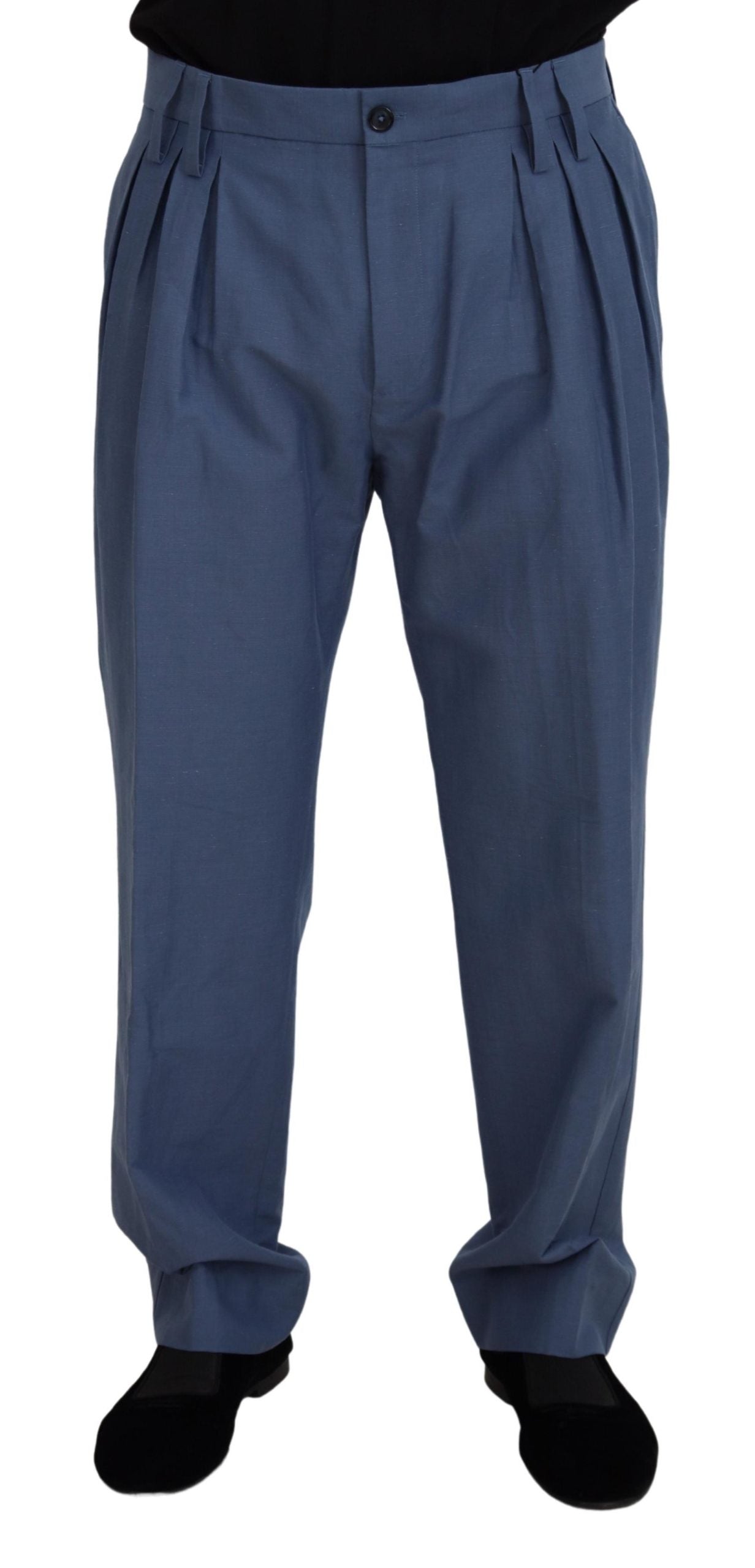 Dolce & Gabbana Blue Linen Chino Men Formal Pants | Regal Royce