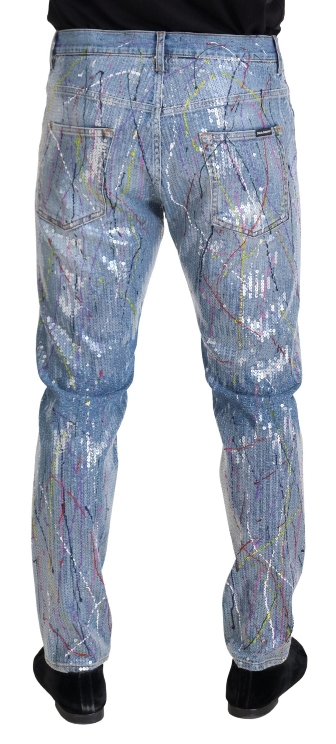 Dolce & Gabbana Blue Cotton Color Splash Print Denim Jeans | Regal Royce