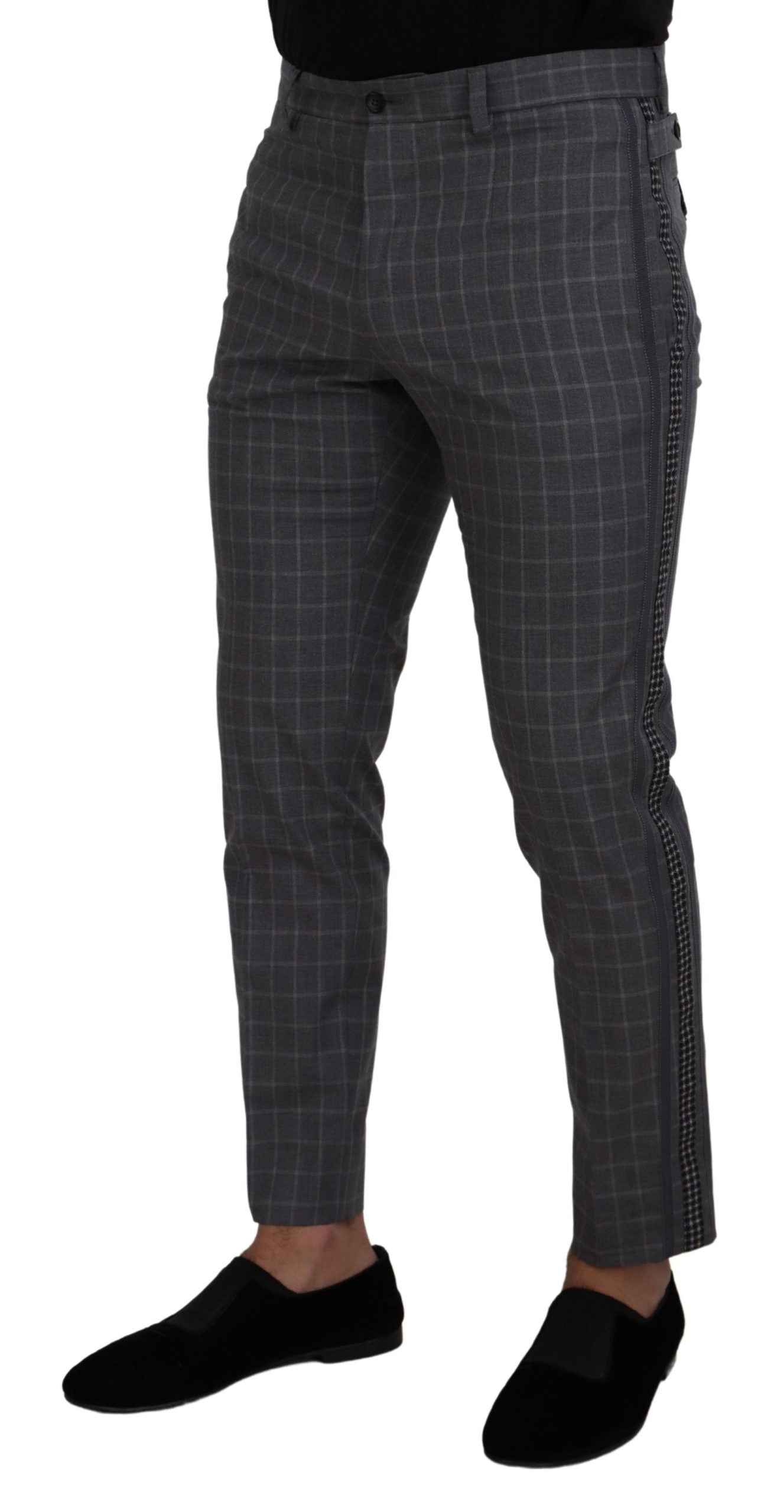 Dolce & Gabbana Grey Cotton Checkered Chino Pants | Regal Royce