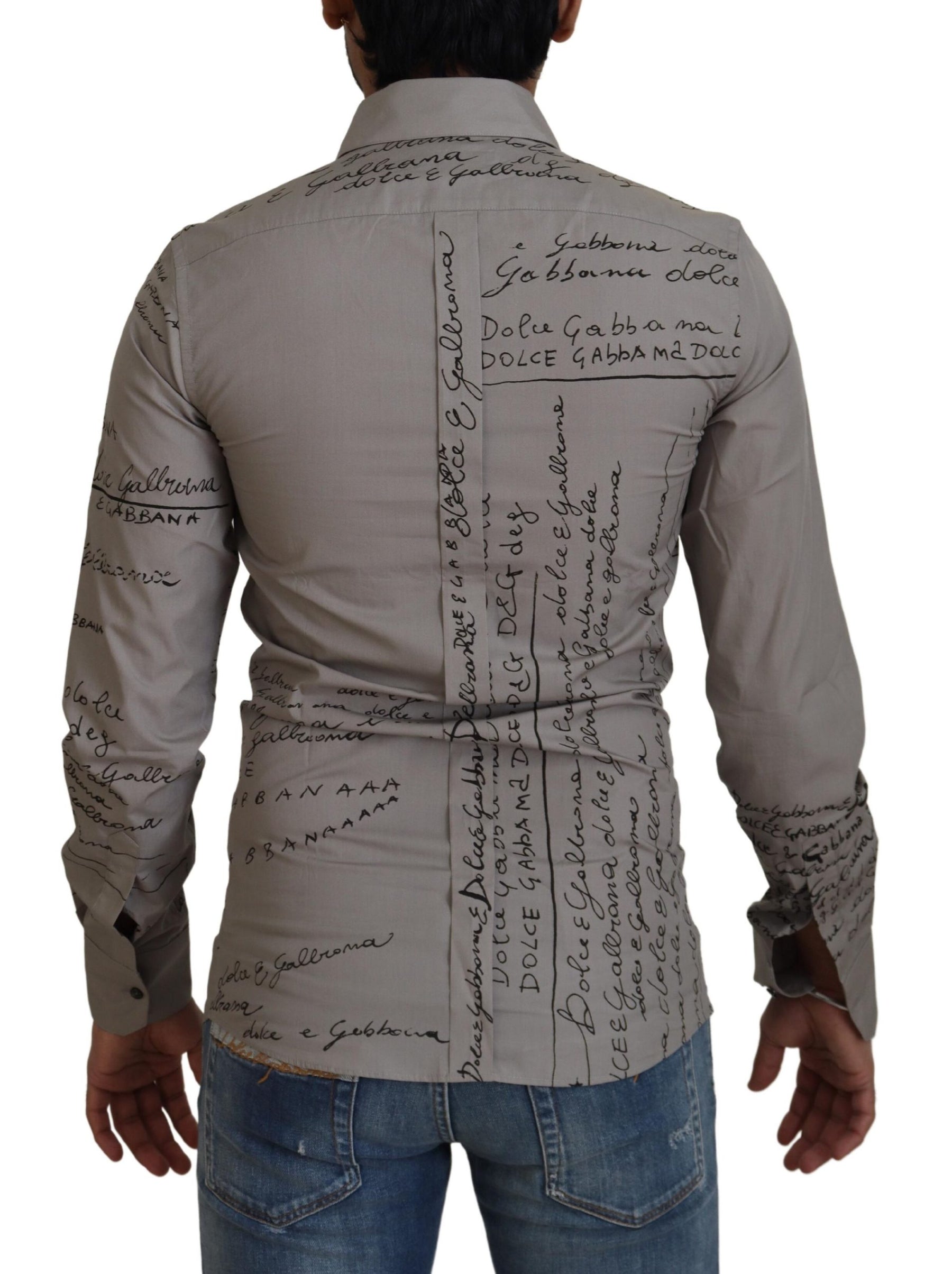 Dolce & Gabbana Gray Printed Cotton Slim Dress GOLD Shirt | Regal Royce