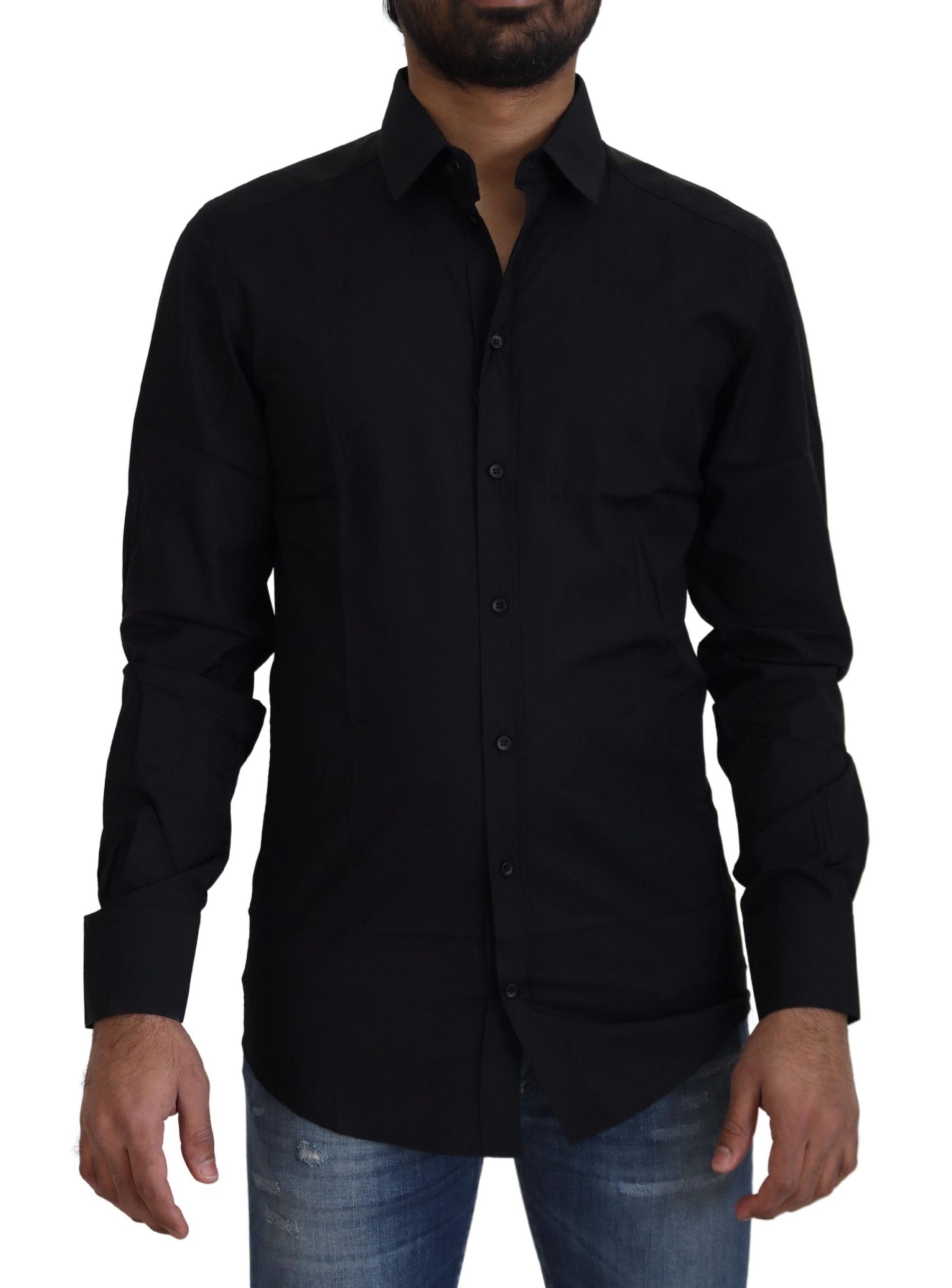 Dolce & Gabbana Black Cotton Slim Fit Formal Dress GOLD Shirt | Regal Royce