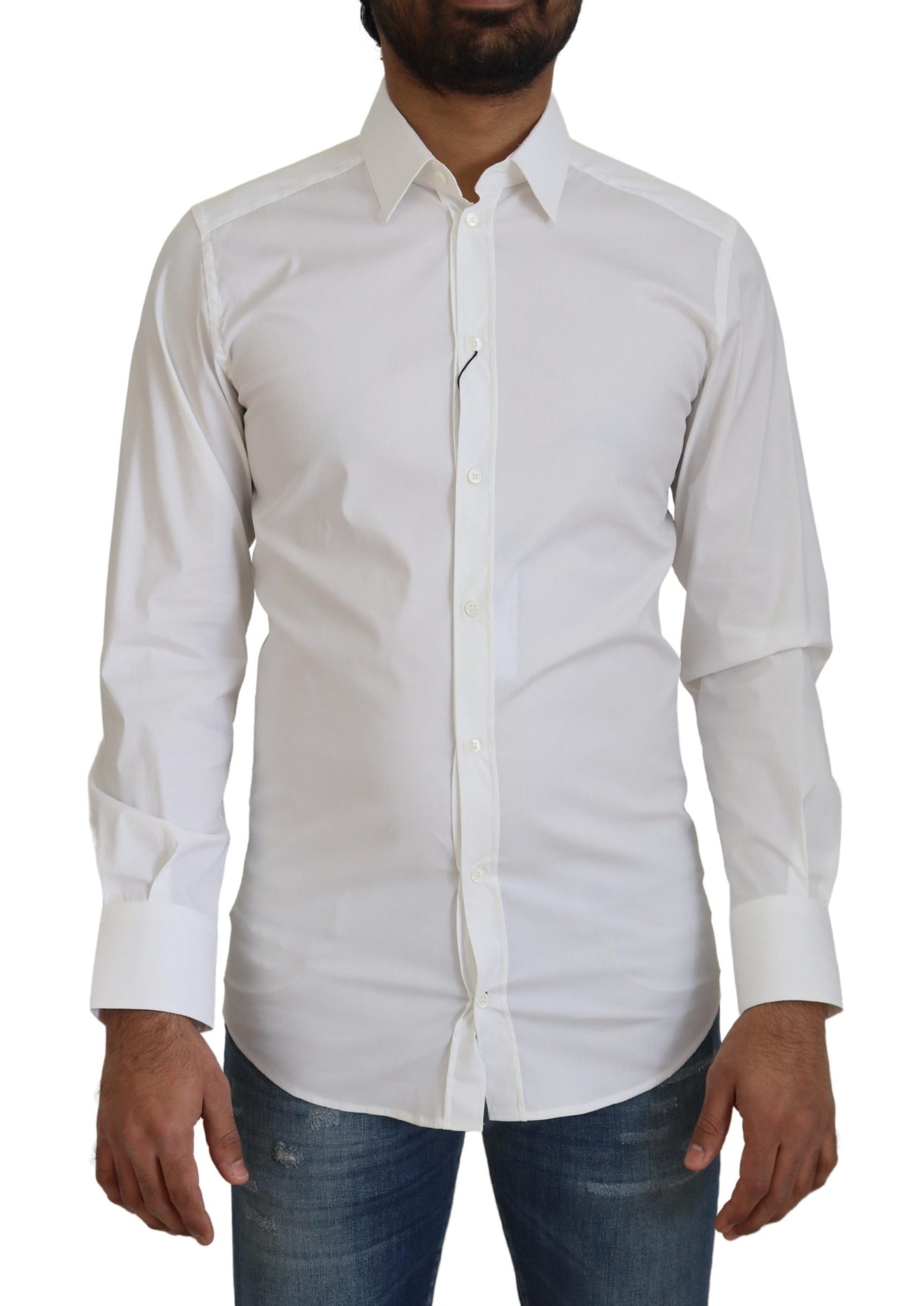 Dolce & Gabbana White Cotton Slim Fit Formal Dress GOLD Shirt | Regal Royce