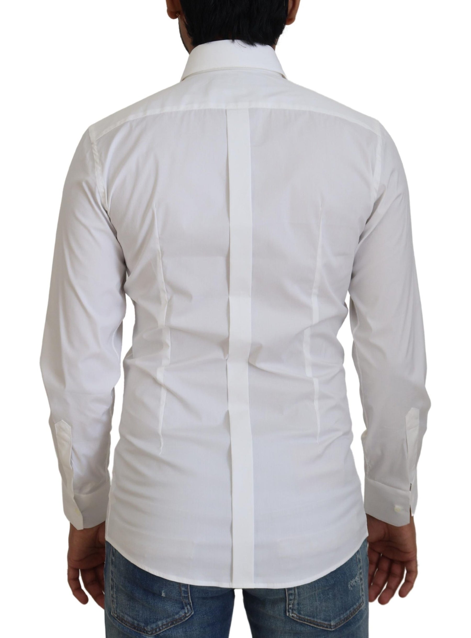 Dolce & Gabbana White Cotton Slim Fit Formal Dress GOLD Shirt | Regal Royce