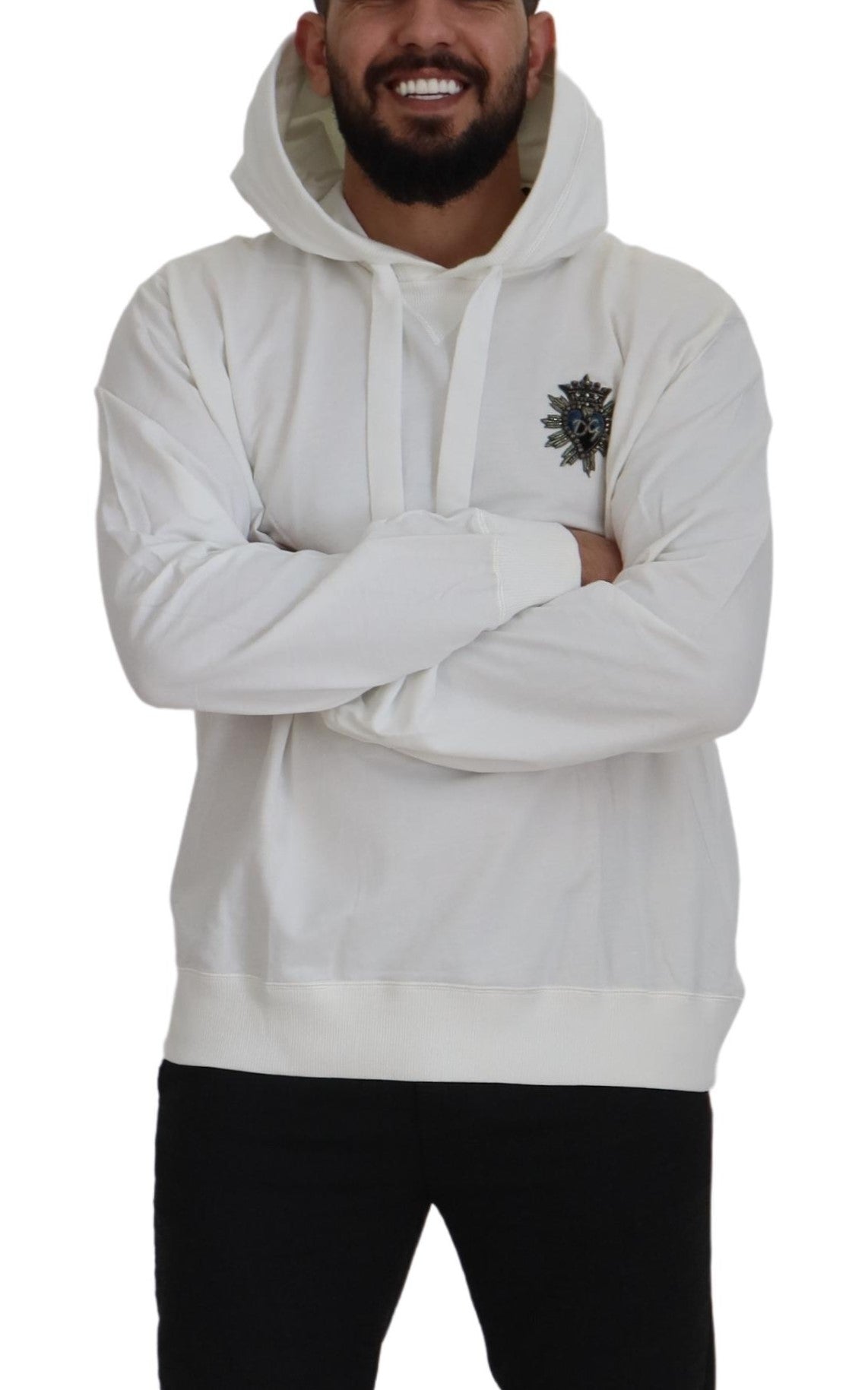 Dolce & Gabbana White Cotton Hooded Sweatshirt Sweater | Regal Royce