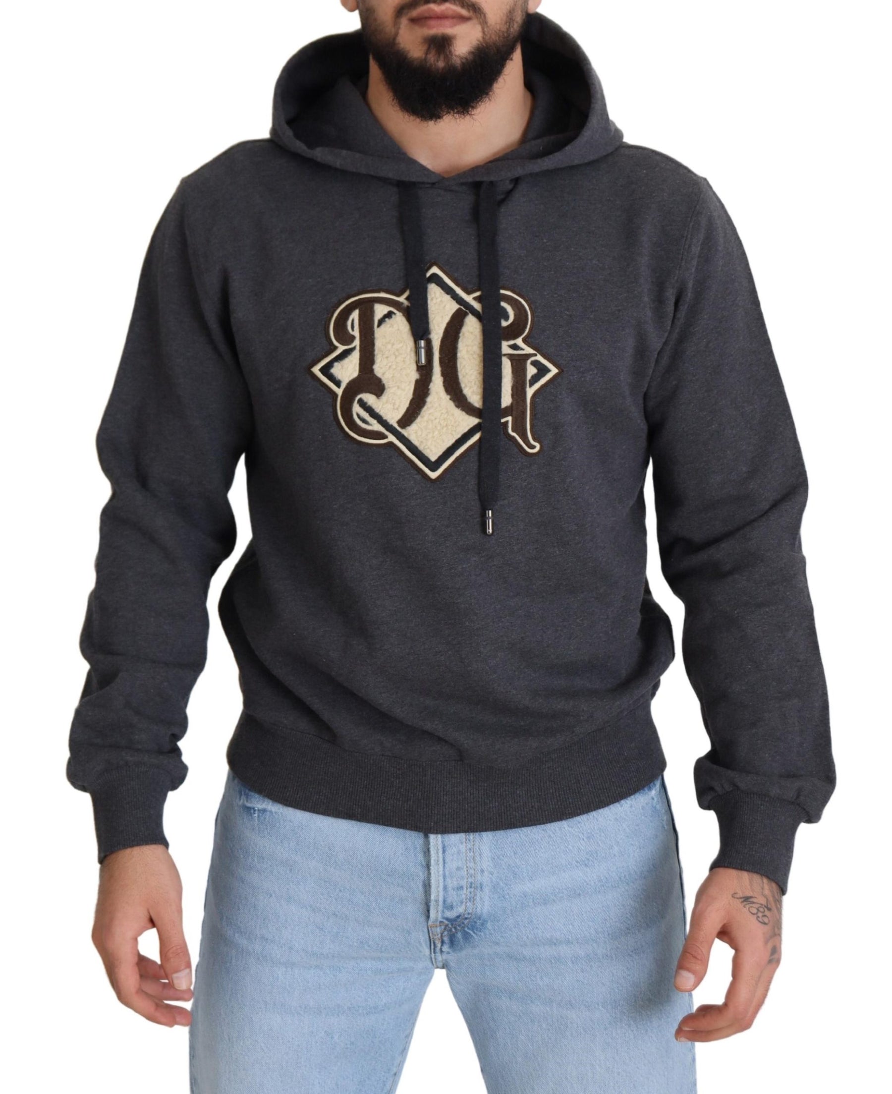 Dolce & Gabbana Gray Logo Cotton Hooded Sweatshirt Sweater | Regal Royce