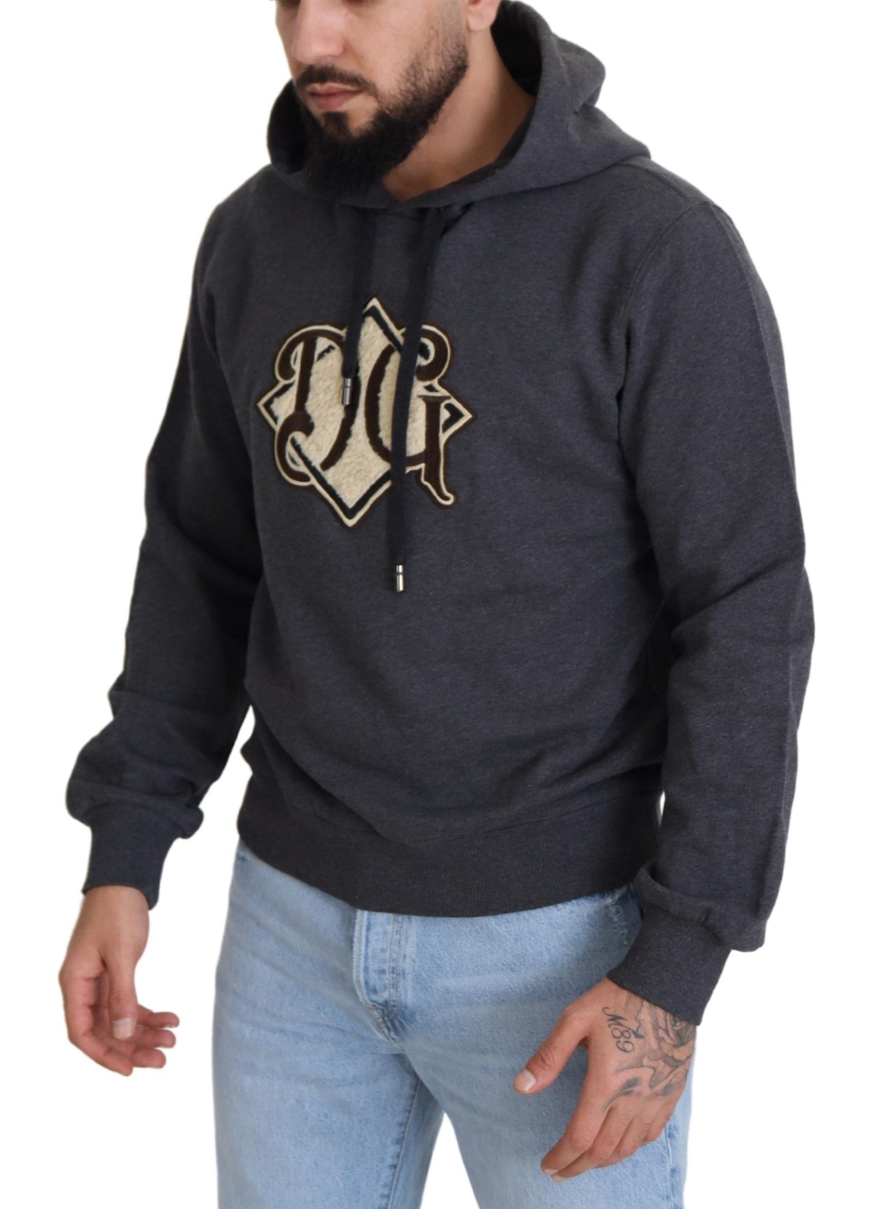 Dolce & Gabbana Gray Logo Cotton Hooded Sweatshirt Sweater | Regal Royce