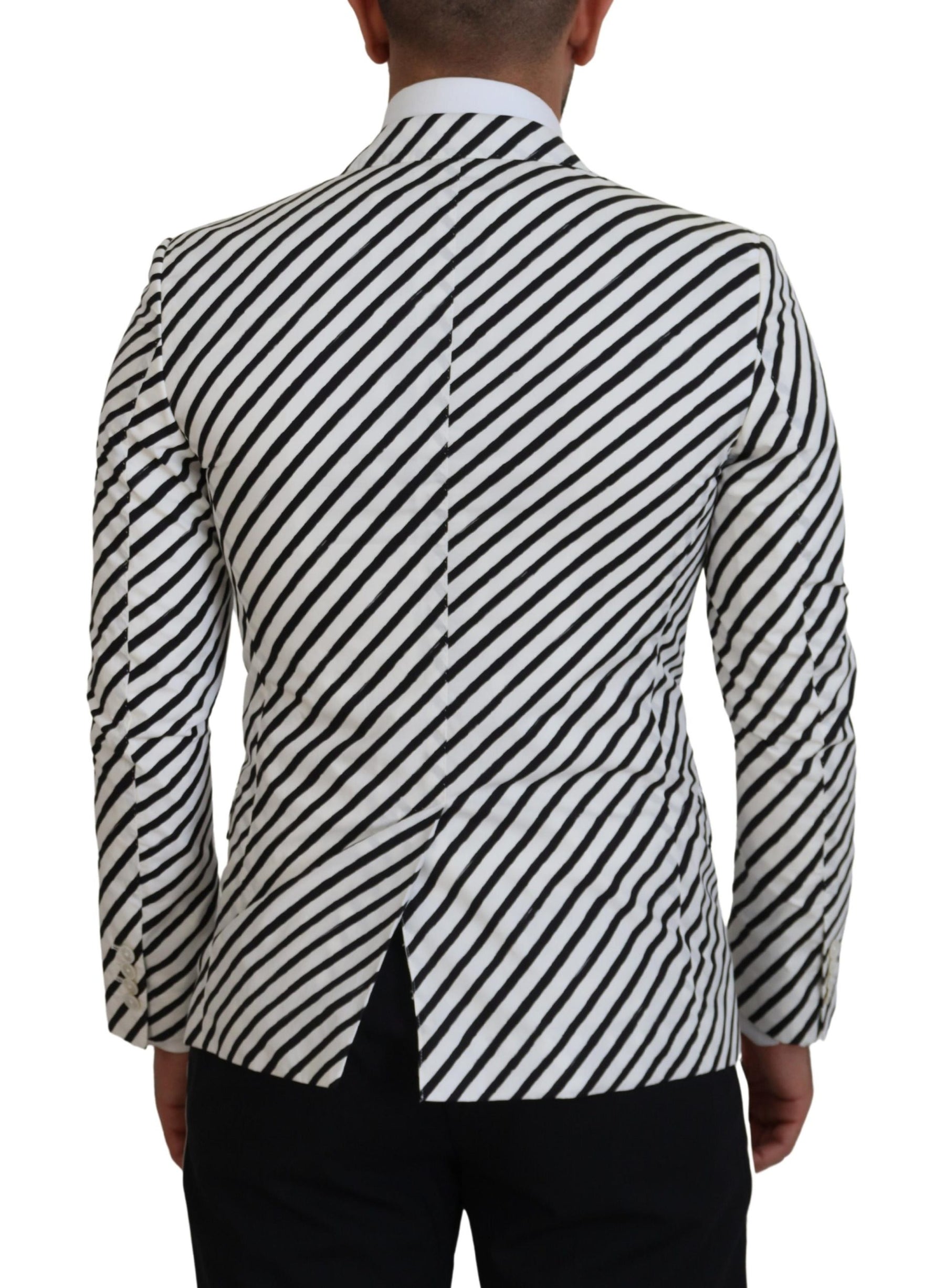 Dolce & Gabbana White Black Striped Slim Fit Jacket Blazer | Regal Royce
