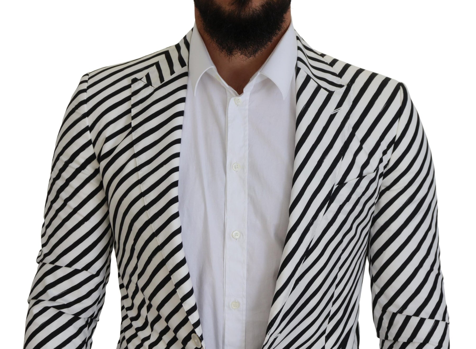 Dolce & Gabbana White Black Striped Slim Fit Jacket Blazer | Regal Royce