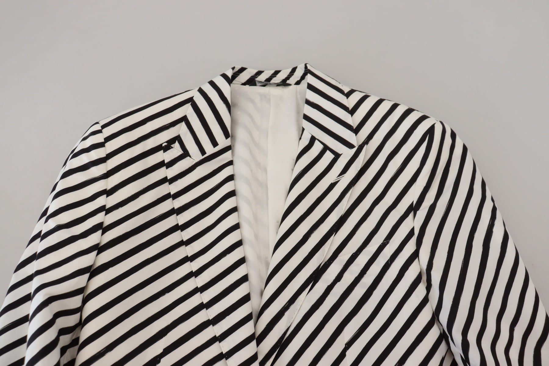 Dolce & Gabbana White Black Striped Slim Fit Jacket Blazer | Regal Royce