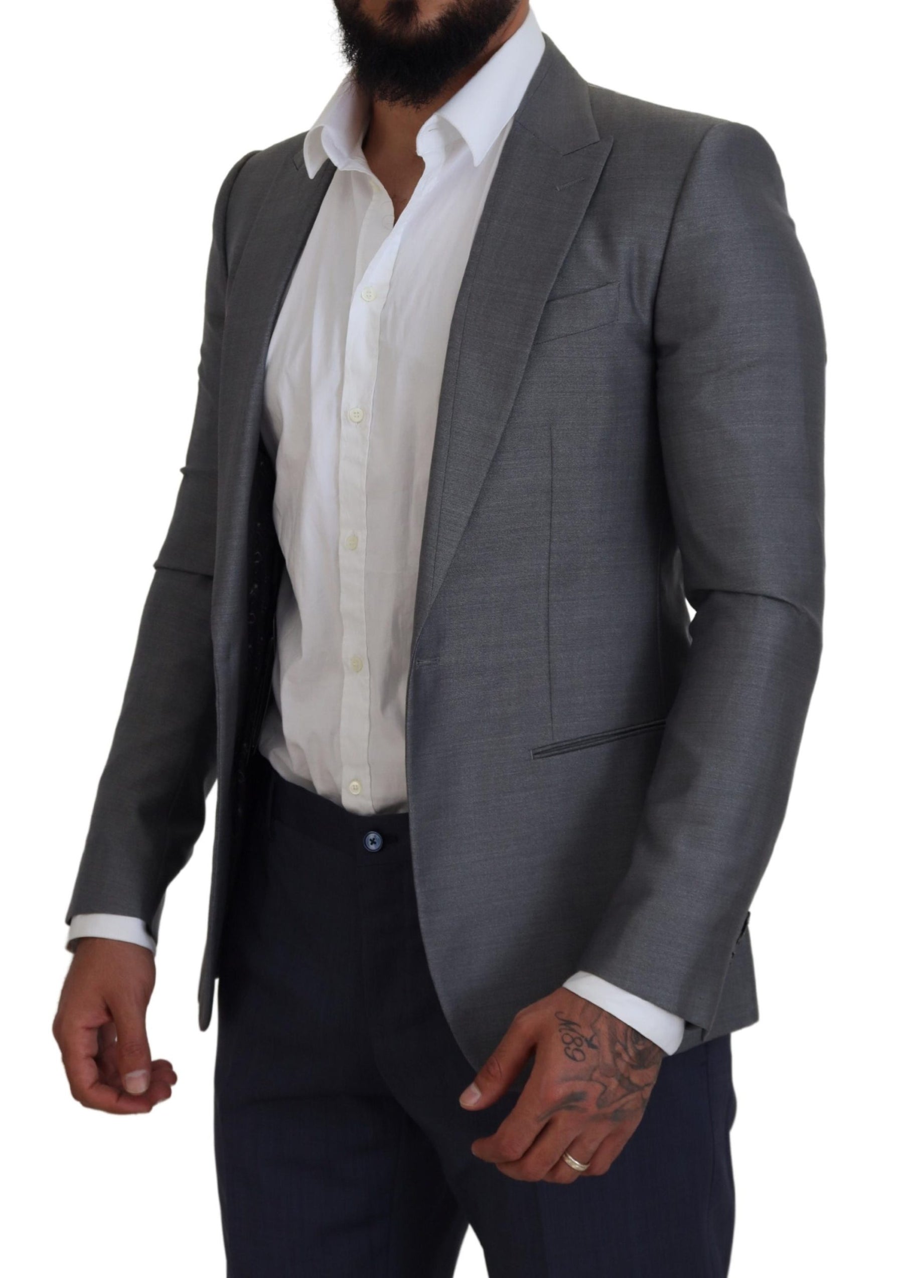 Dolce & Gabbana Gray Wool Silk Slim Fit Jacket Blazer | Regal Royce