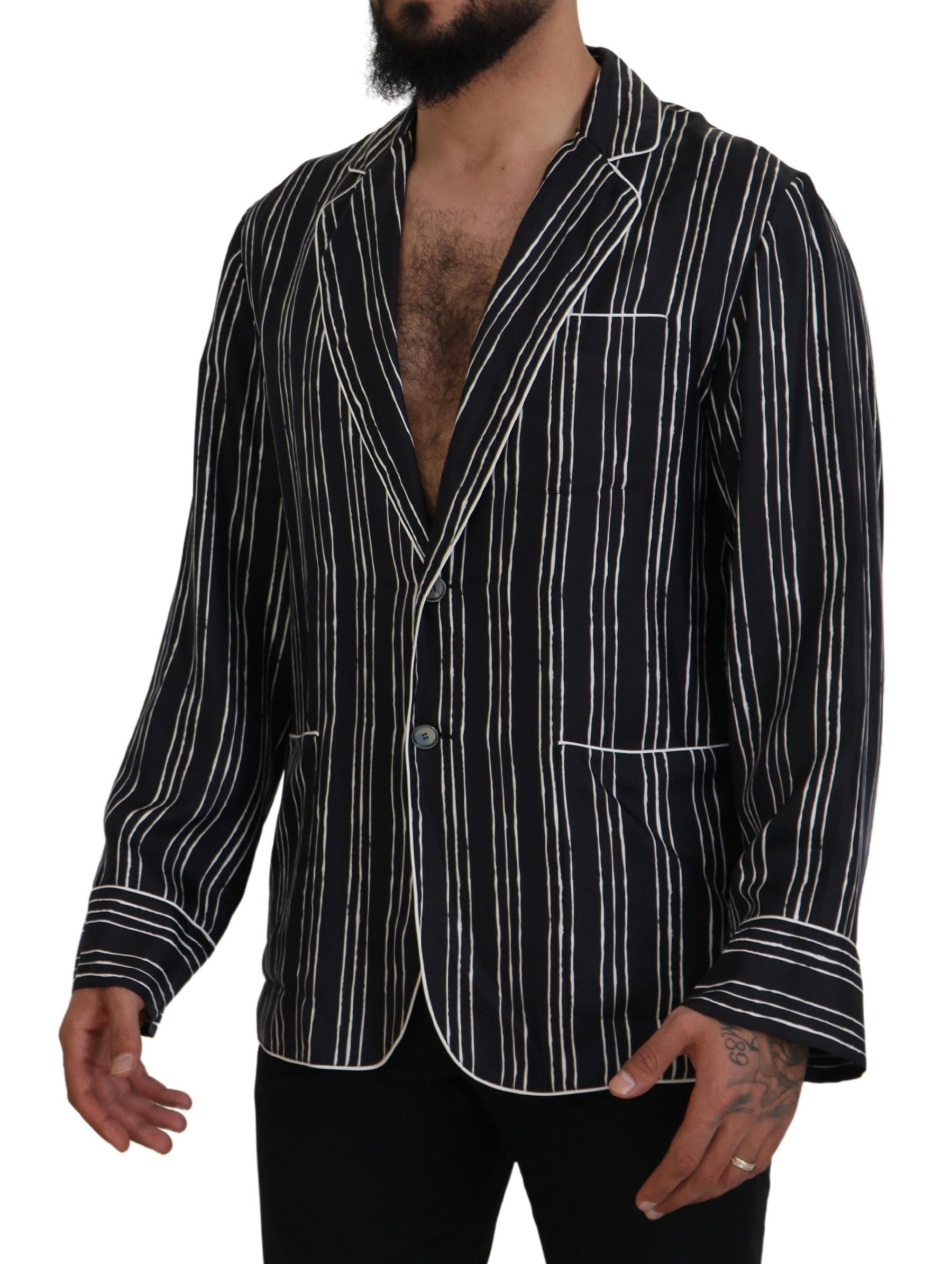 Dolce & Gabbana Blue Striped Silk Pajama Shirt Jacket | Regal Royce