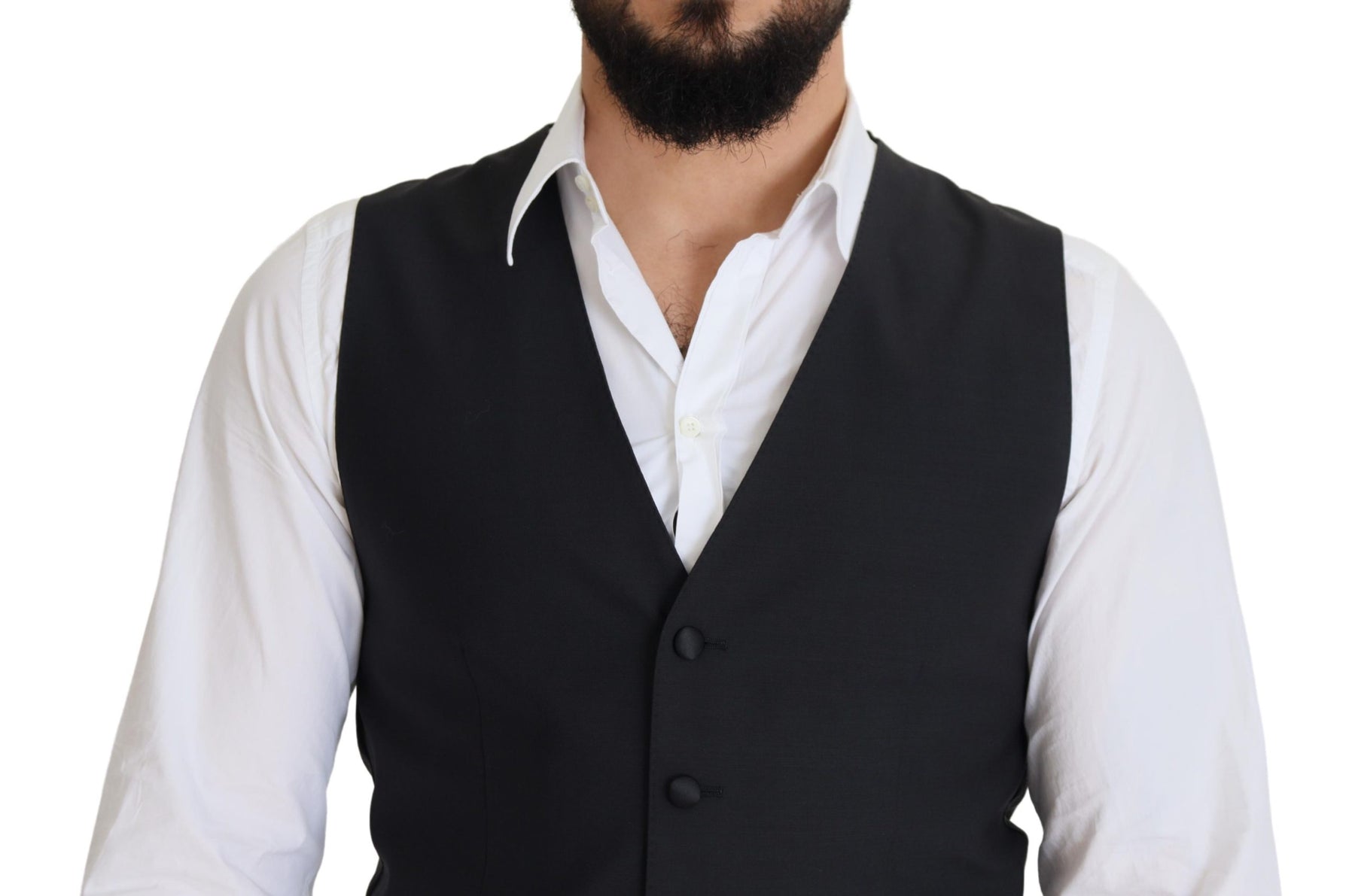 Dolce & Gabbana Black Wool Stretch Waistcoat Formal Vest | Regal Royce