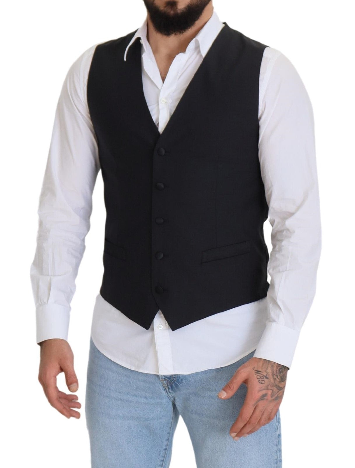 Dolce & Gabbana Black Wool Stretch Waistcoat Formal Vest | Regal Royce