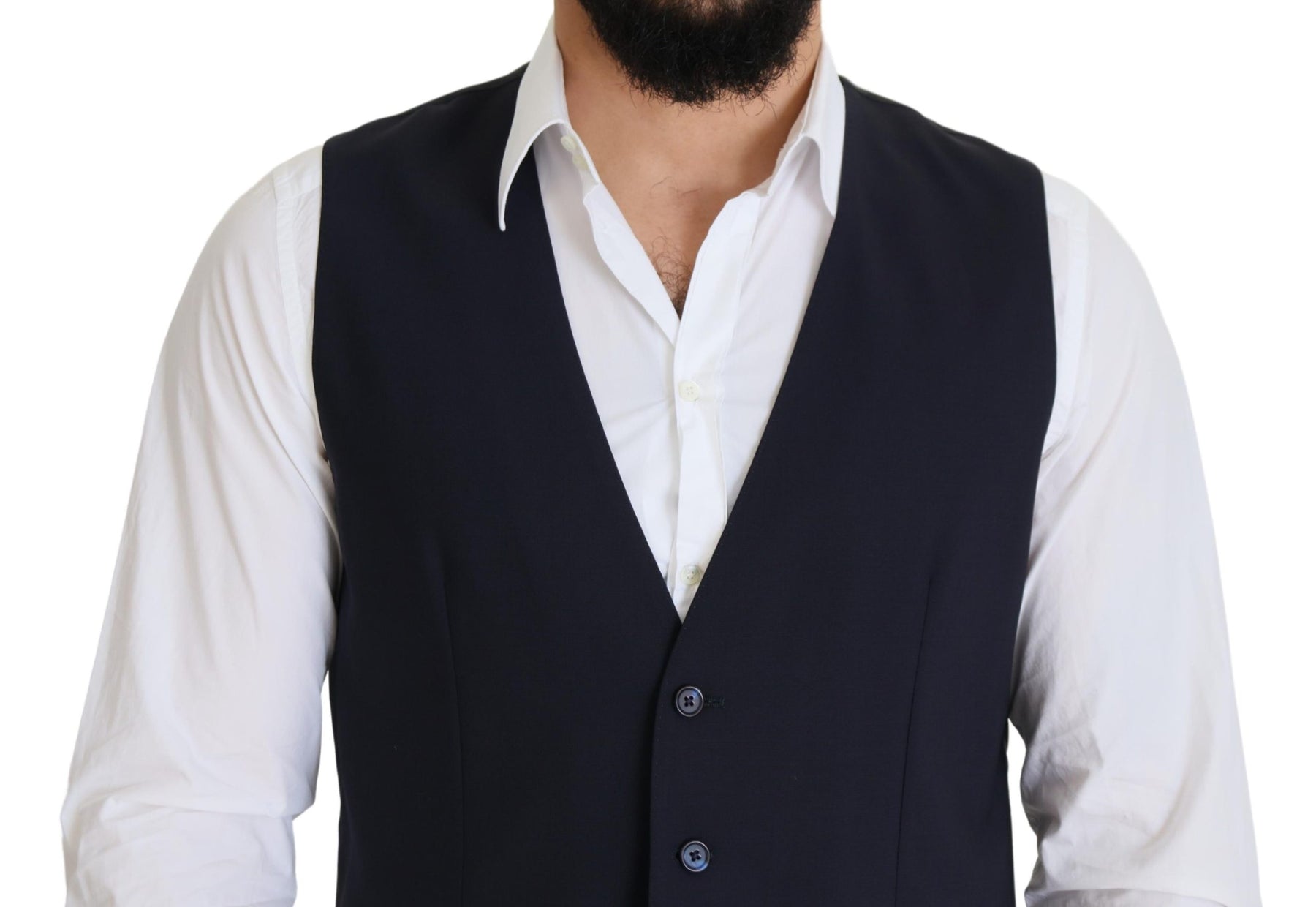 Dolce & Gabbana Dark Blue Wool Stretch Waistcoat Formal Vest | Regal Royce