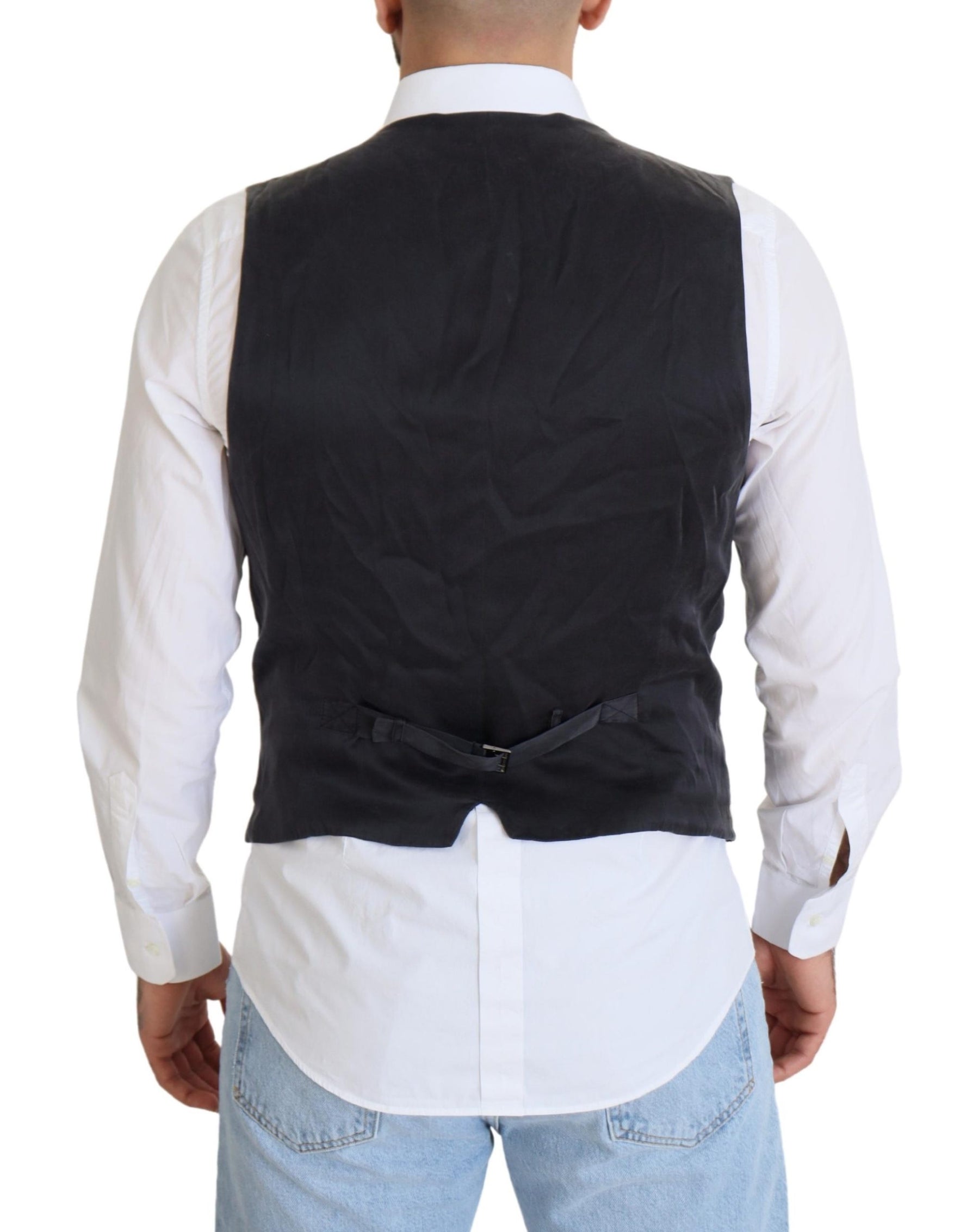 Dolce & Gabbana Black Cotton Double Breasted Waistcoat Vest | Regal Royce
