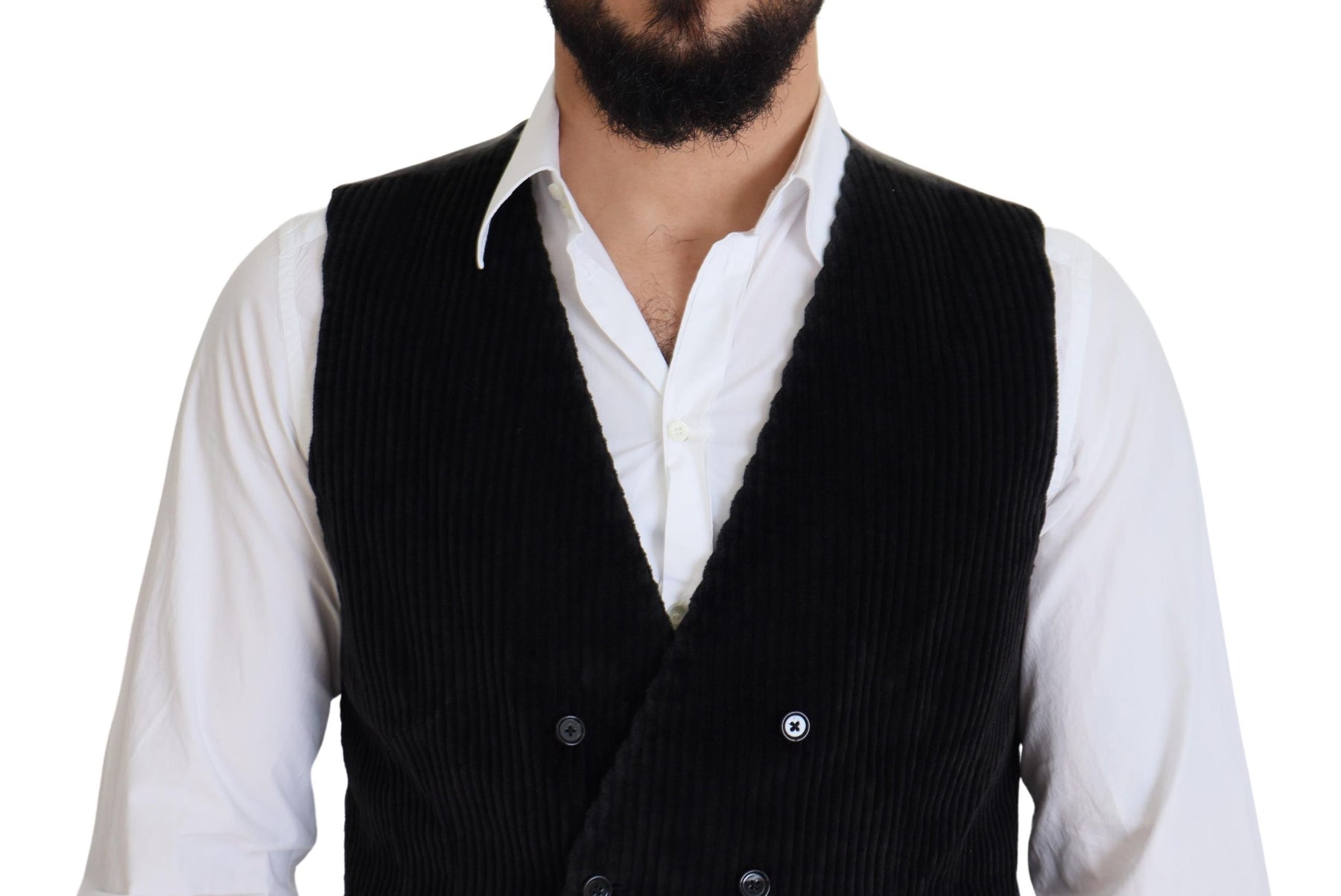 Dolce & Gabbana Black Cotton Double Breasted Waistcoat Vest | Regal Royce