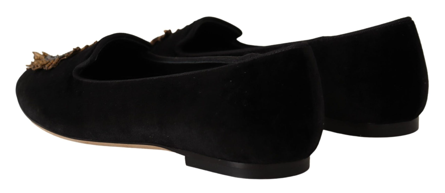 Dolce & Gabbana Black DG Sacred Heart Patch Slip On Flat Shoes | Regal Royce
