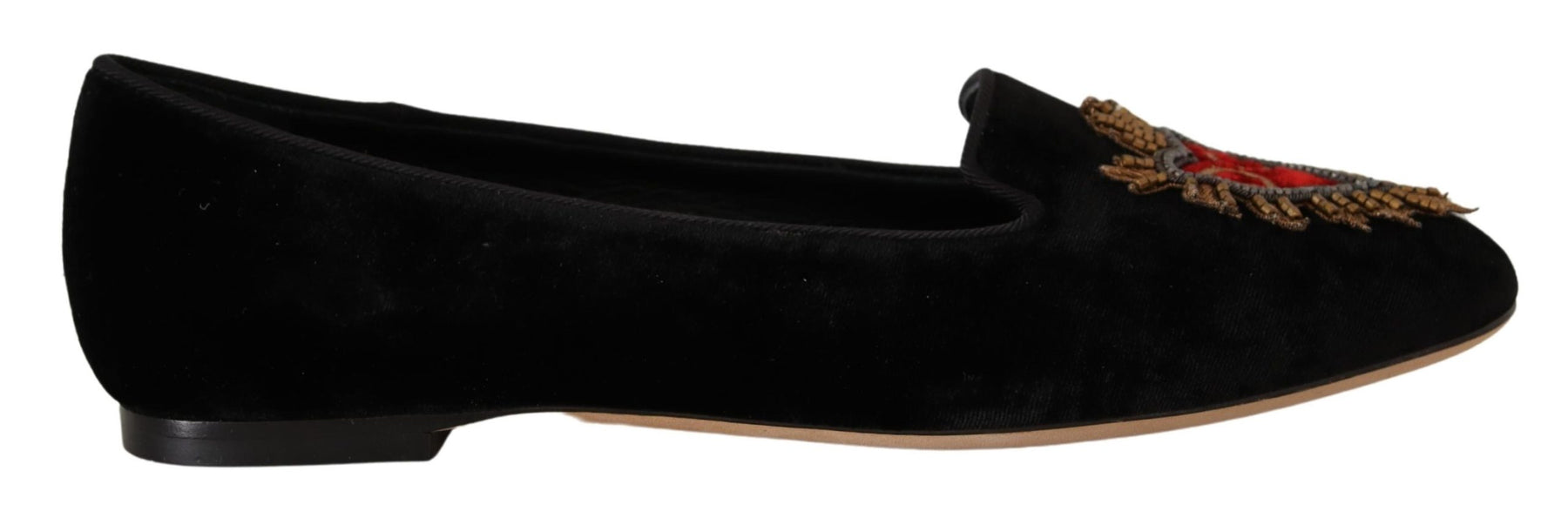 Dolce & Gabbana Black DG Sacred Heart Patch Slip On Flat Shoes | Regal Royce